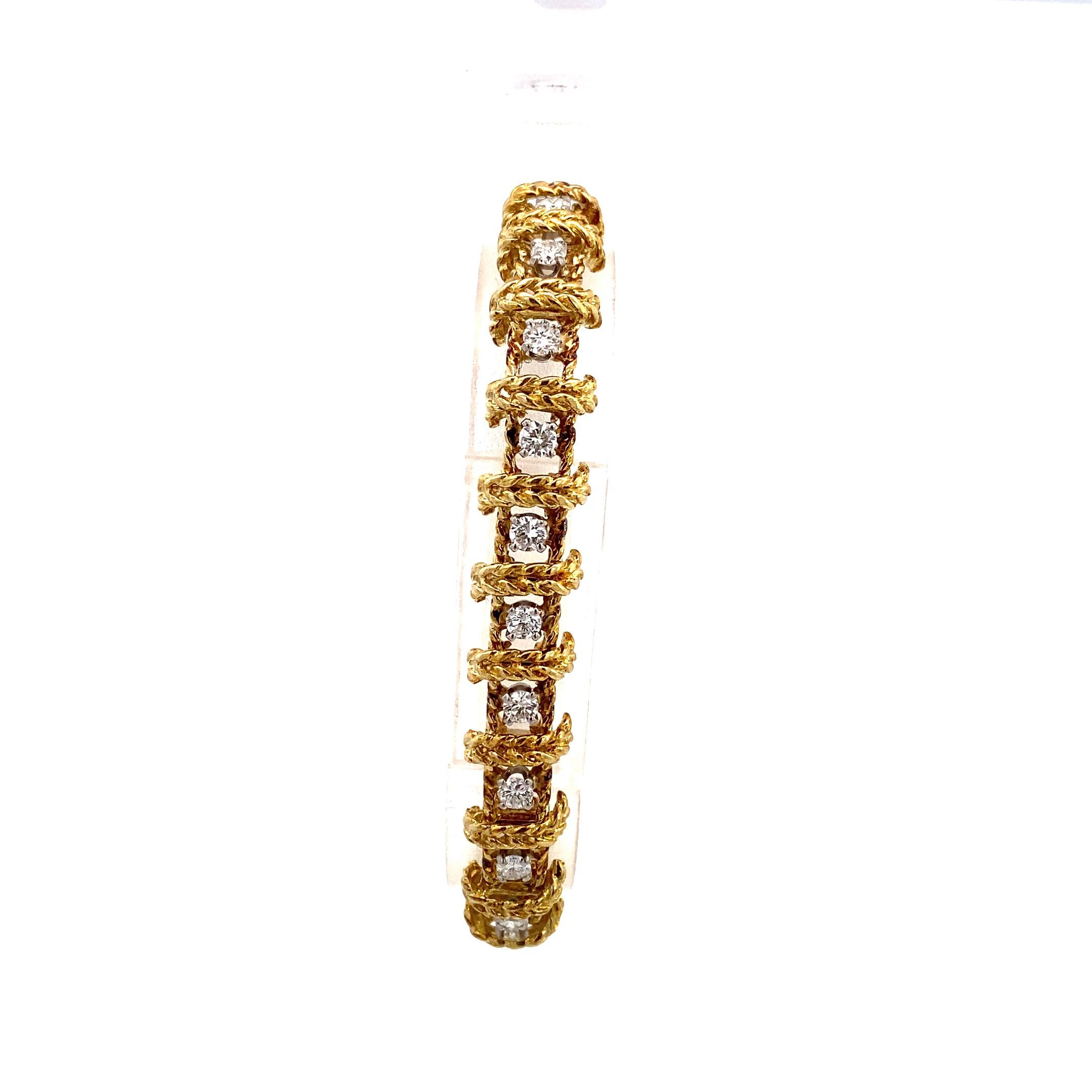 Vintage Diamond and Yellow Gold Tennis Bracelet Featuring this stunning 7 inch, 14K yellow gold vintage tennis bracelet with 24= 1.70Ctw round brilliant cut diamonds. Total weight is 17.8Dwt or 27.7 grams - substantial solid gold, yet comfortable
