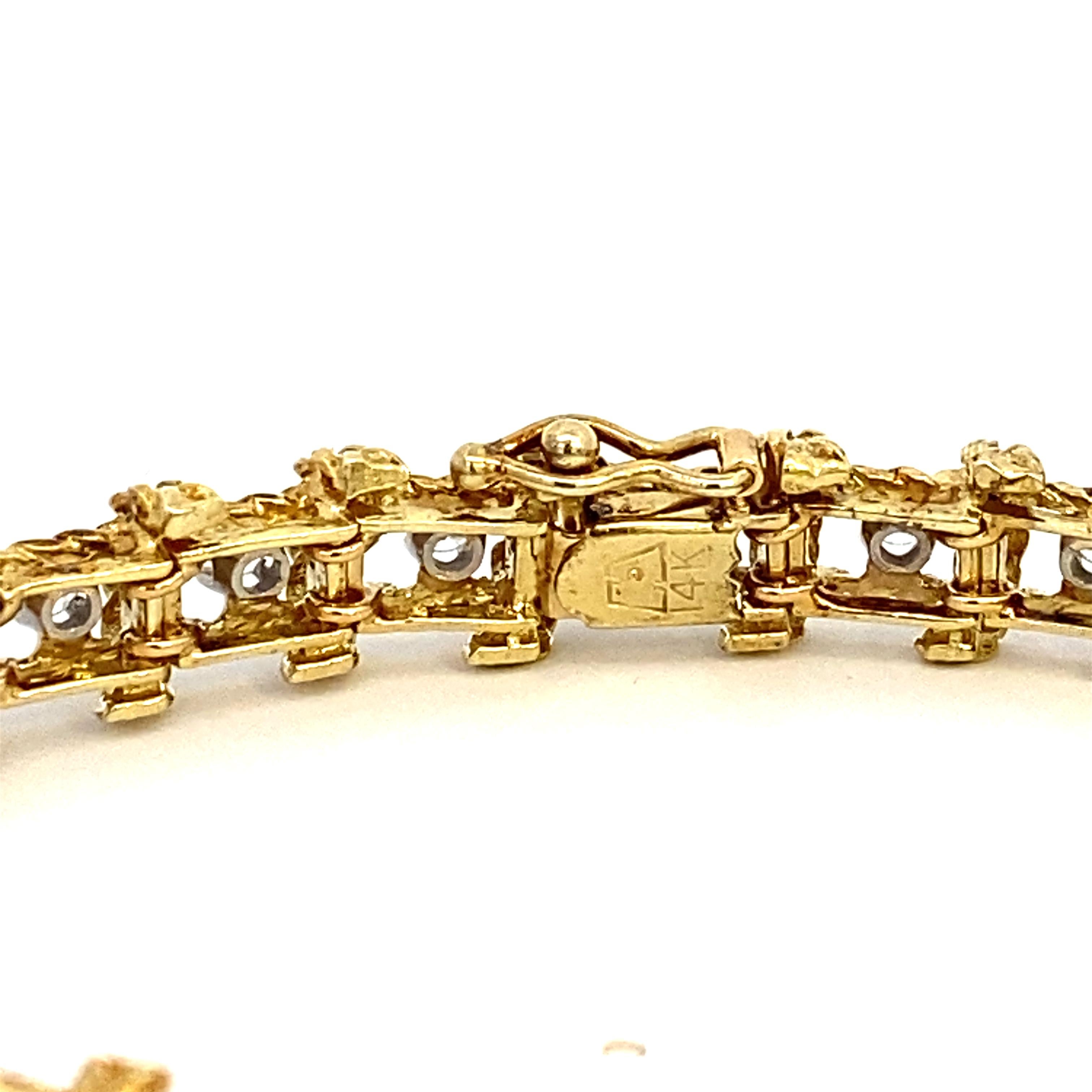Brilliant Cut Vintage Diamond and Yellow Gold Tennis Bracelet