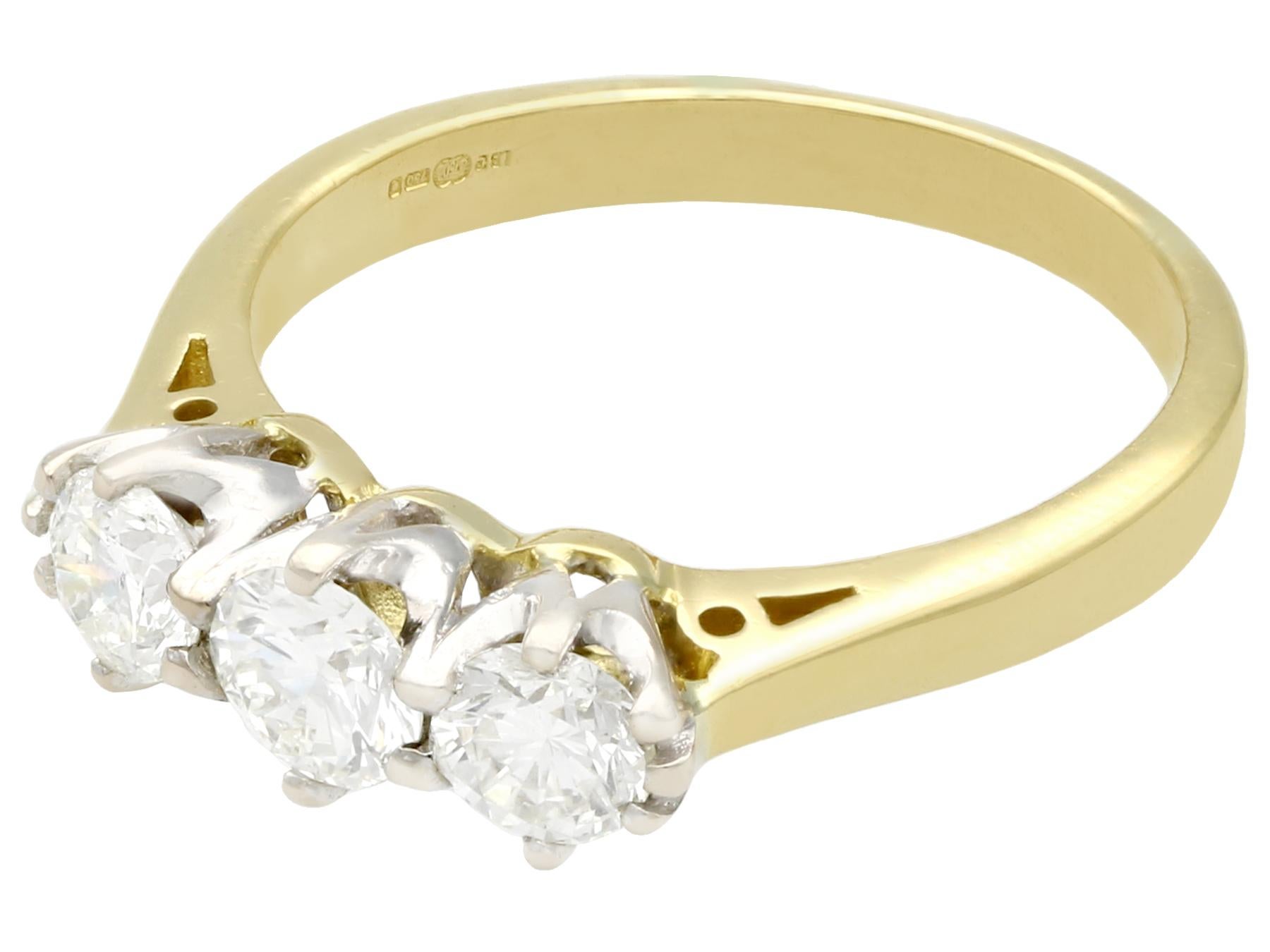Round Cut Vintage Diamond and Yellow Gold Trilogy Ring, circa 1970
