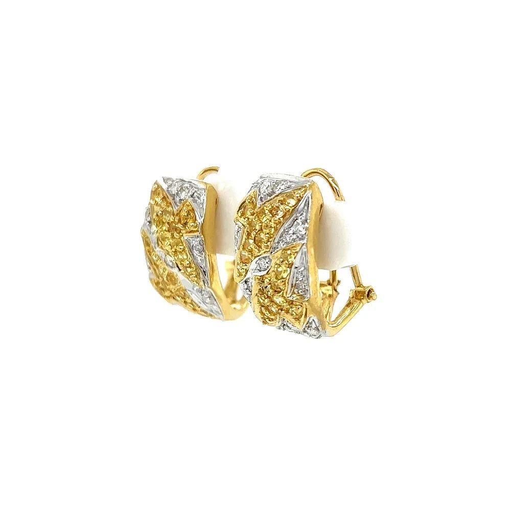 Mixed Cut Vintage Diamond and Yellow Sapphire DOVES Post and Clip 2-Tone Gold Earrings For Sale