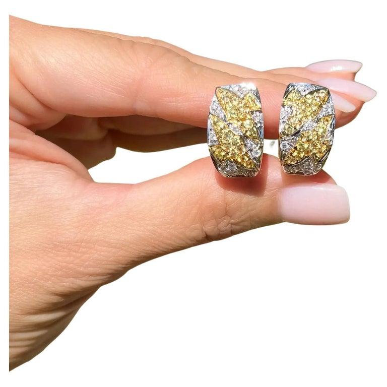 Women's Vintage Diamond and Yellow Sapphire DOVES Post and Clip 2-Tone Gold Earrings For Sale