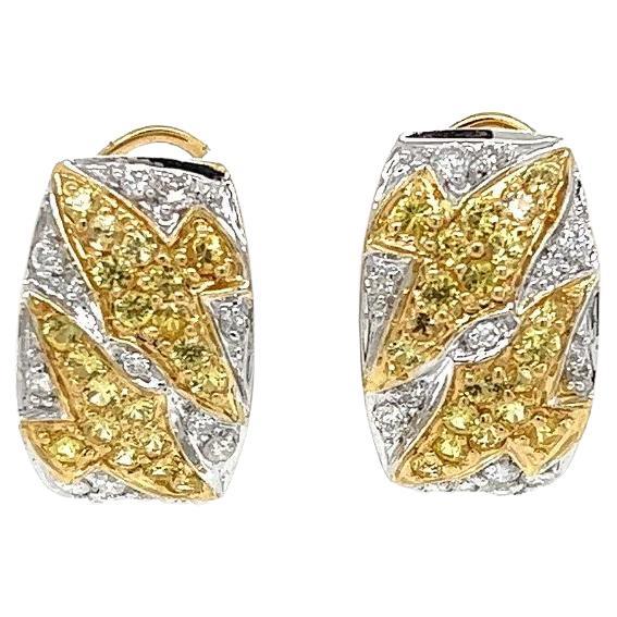Vintage Diamond and Yellow Sapphire DOVES Post and Clip 2-Tone Gold Earrings For Sale