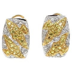 Vintage Diamond and Yellow Sapphire DOVES Post and Clip 2-Tone Gold Earrings