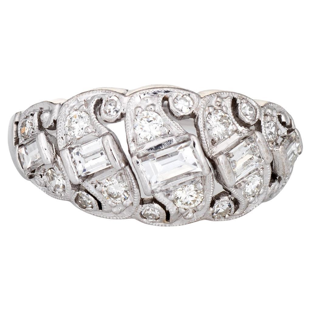 Vintage Diamond Anniversary Band Platinum Midcentury Ring Estate Jewelry For Sale