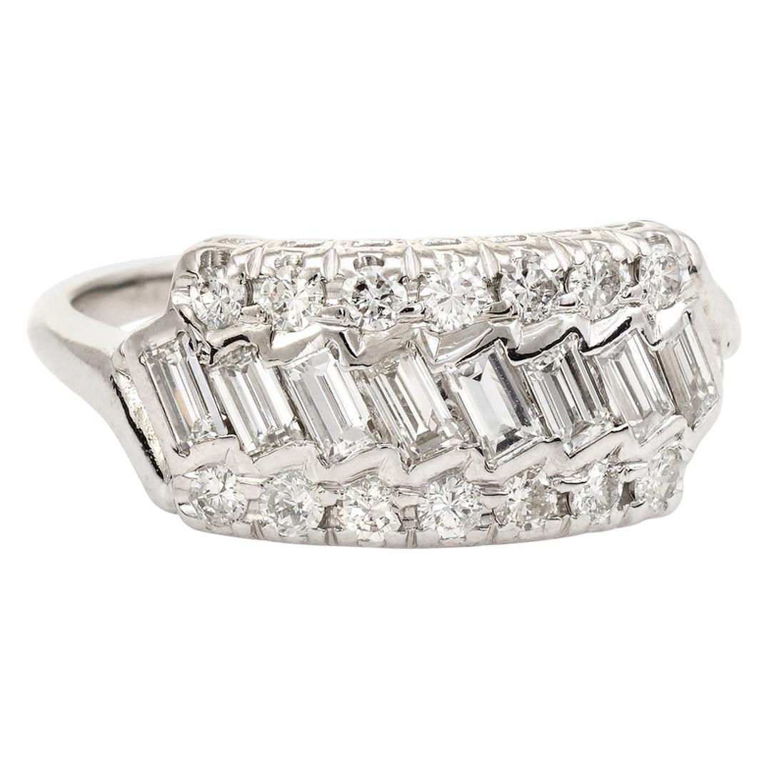 Vintage Diamond Anniversary Ring Mixed Cuts 14 Karat Gold 0.92 Carat Estate 8.25