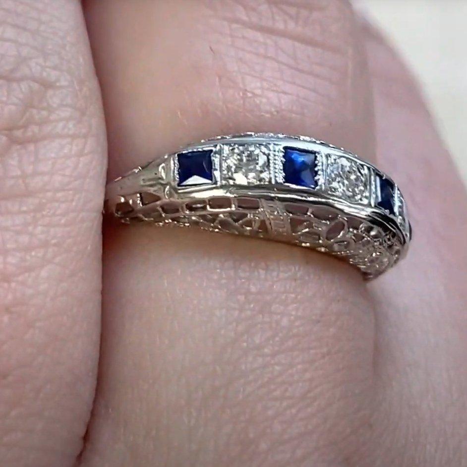Eternity-Ring, Vintage, Diamant ( ca. 0,10 Karat) und Saphir ( ca. 0,10 Karat) (Alteuropäischer Schliff) im Angebot