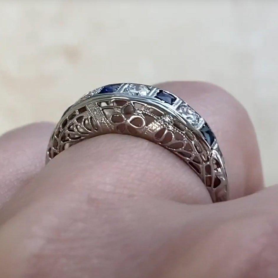 Eternity-Ring, Vintage, Diamant ( ca. 0,10 Karat) und Saphir ( ca. 0,10 Karat) im Zustand „Hervorragend“ im Angebot in New York, NY
