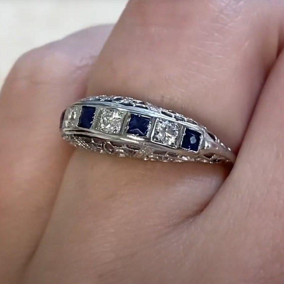 Eternity-Ring, Vintage, Diamant ( ca. 0,10 Karat) und Saphir ( ca. 0,10 Karat) Damen im Angebot