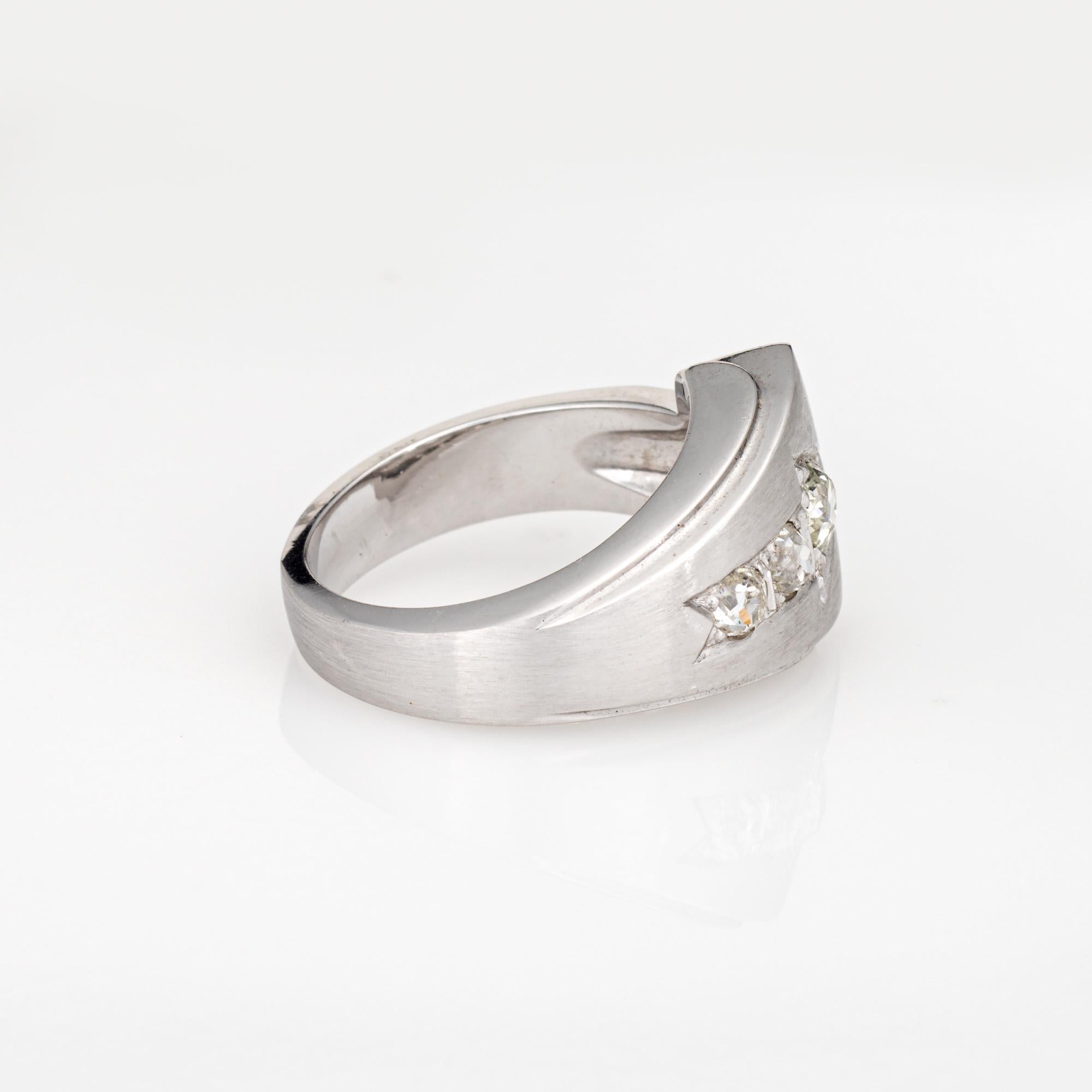 Contemporary Vintage Diamond Arrow Ring Wide Band Sz 6.5 14k White Gold Fine Jewelry For Sale