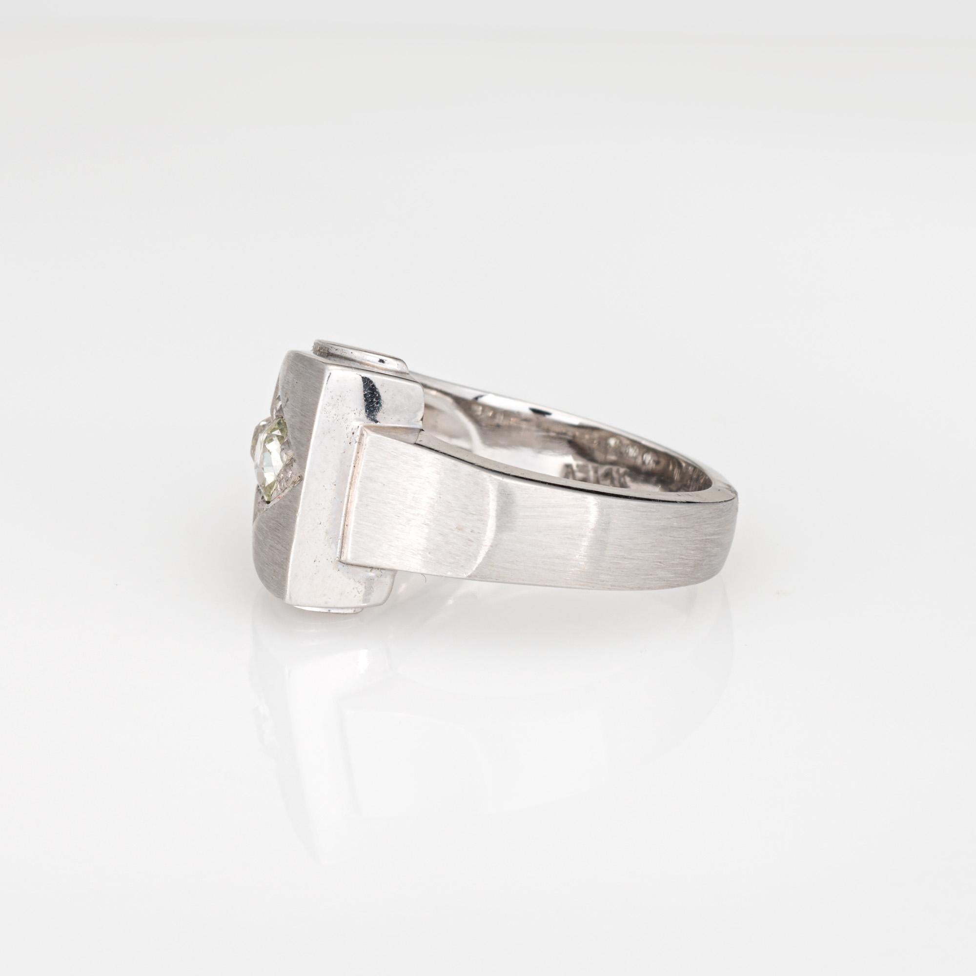 Old Mine Cut Vintage Diamond Arrow Ring Wide Band Sz 6.5 14k White Gold Fine Jewelry For Sale