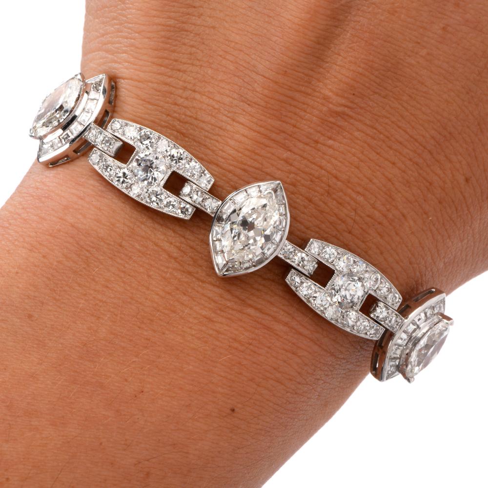 Women's Vintage Diamond Art Deco 18 Karat White Gold Link Line Bracelet