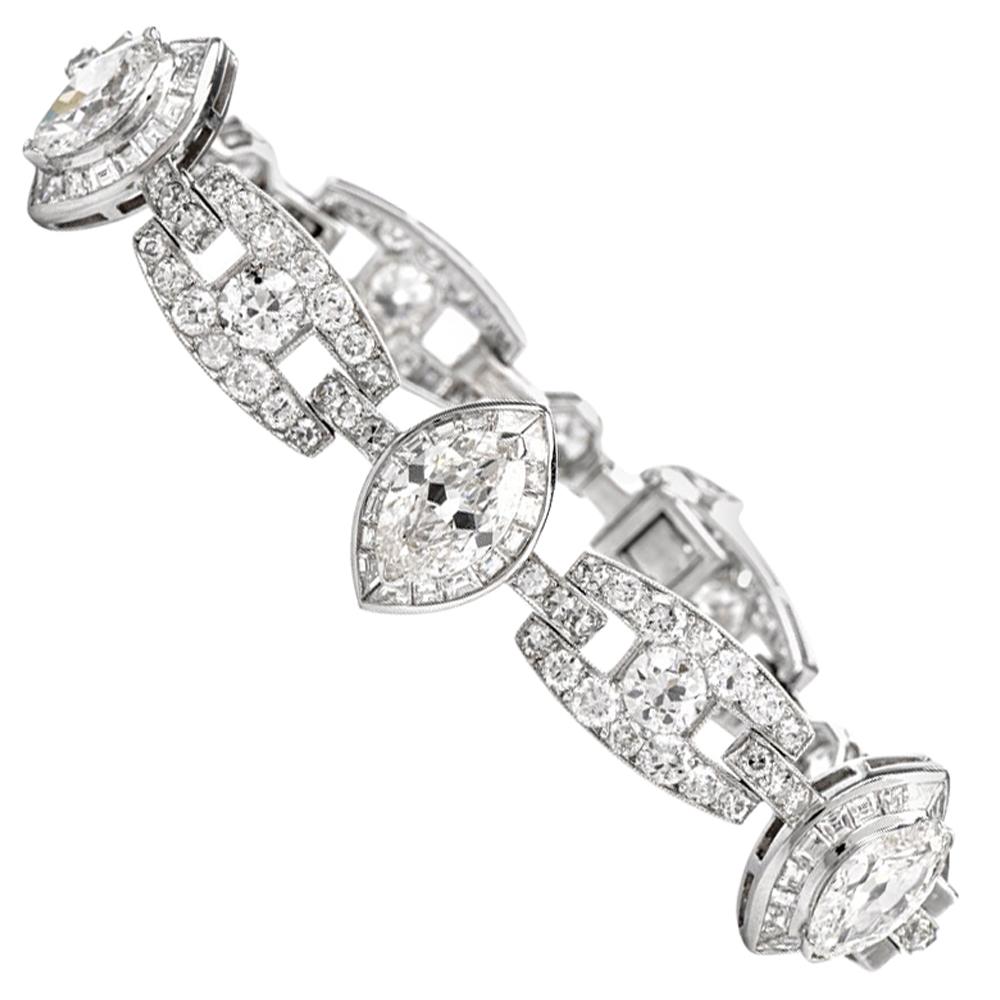 Vintage Diamond Art Deco 18 Karat White Gold Link Line Bracelet