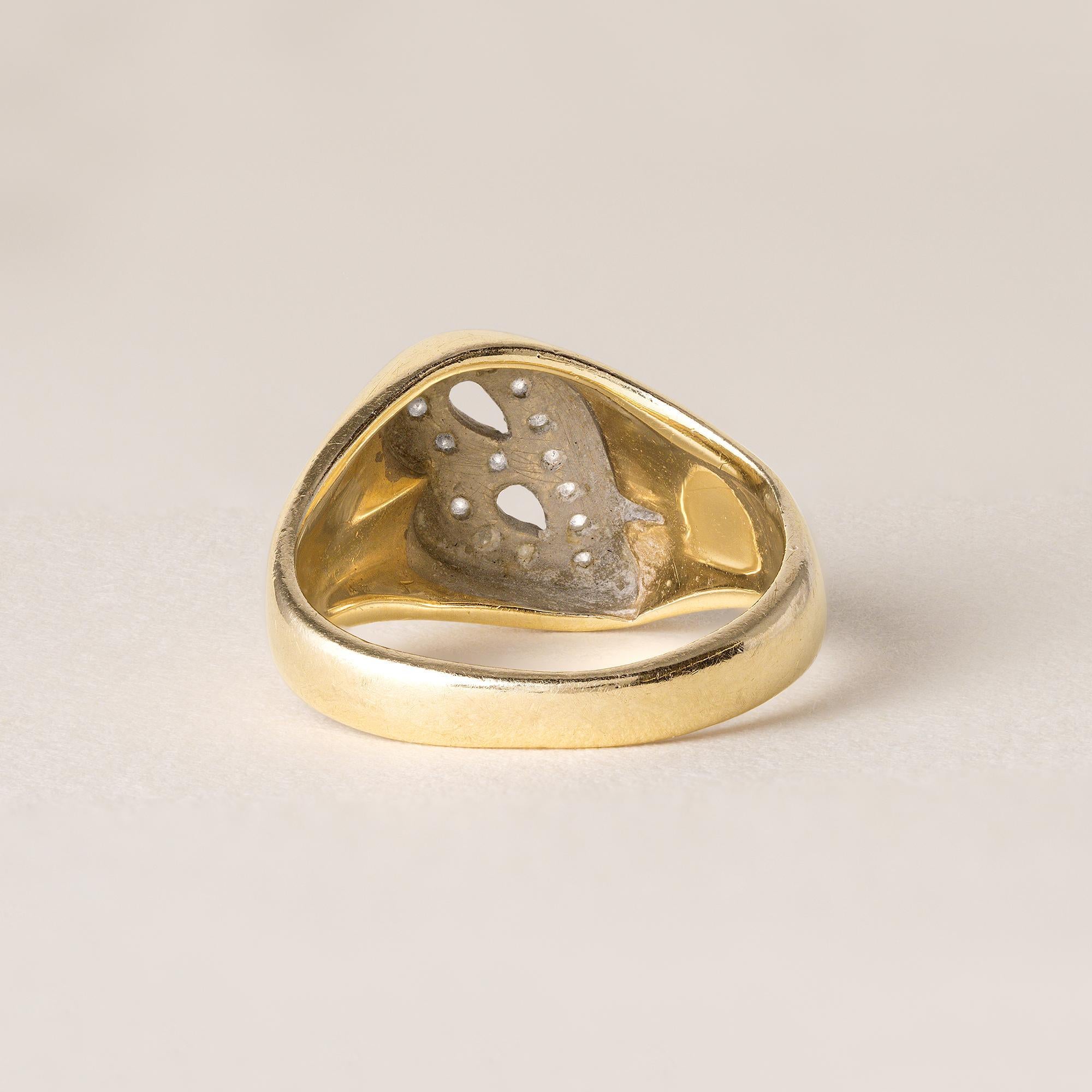 Vintage Diamond B Script Initial Ring 14K Yellow Gold Bon état - En vente à Los Angeles, CA