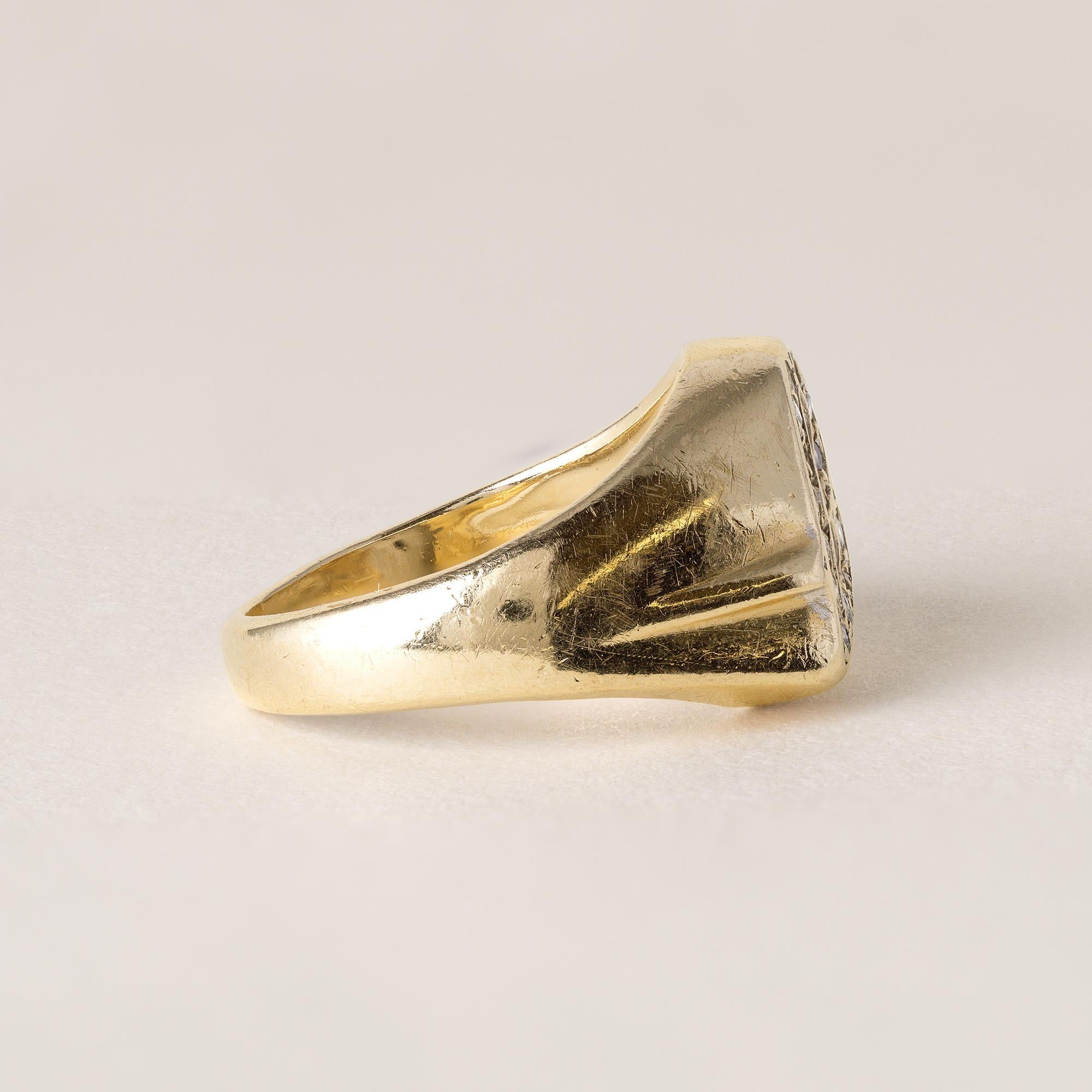 Vintage Diamond B Script Initial Ring 14K Yellow Gold Unisexe en vente