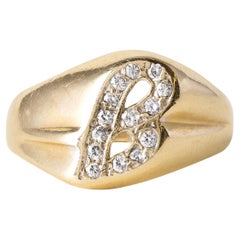 Vintage Diamond B Script Initial Ring 14K Yellow Gold