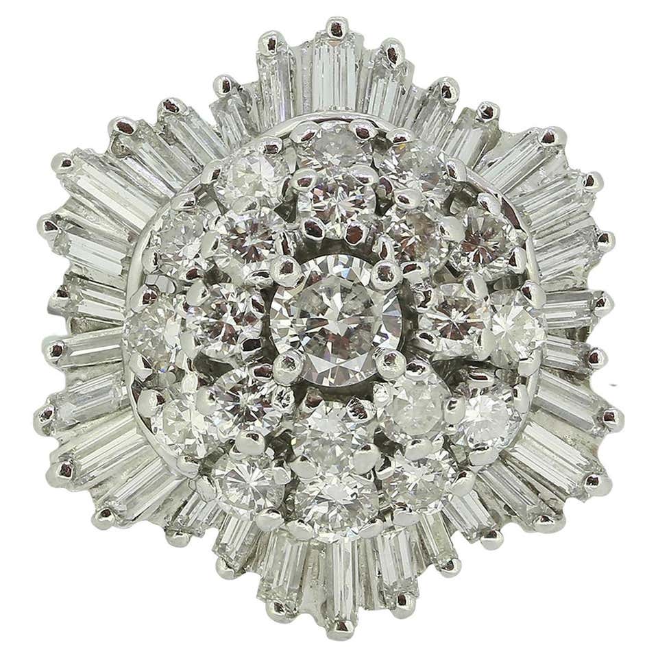 Balerina Rings Vintage 2.53 Carats Diamond Ballerina Engagement Ring in 14K White Gold ...
