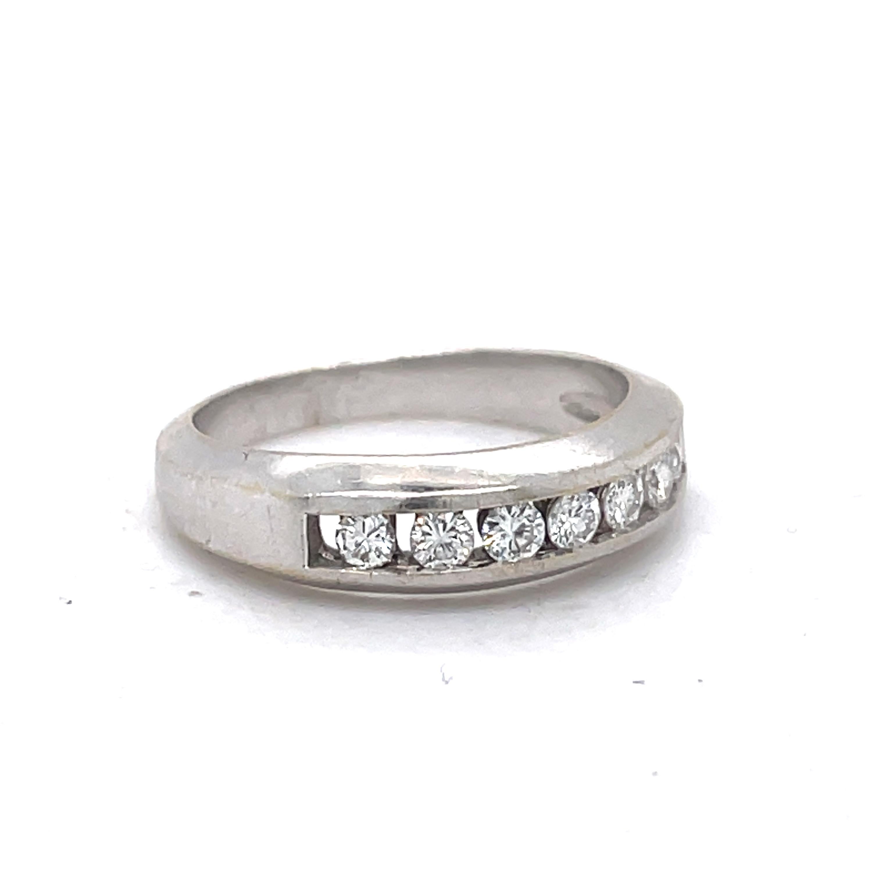 Vintage Diamond Band, 0.4CT Natural Diamond, 18K White Gold ring, Estate ring For Sale 3