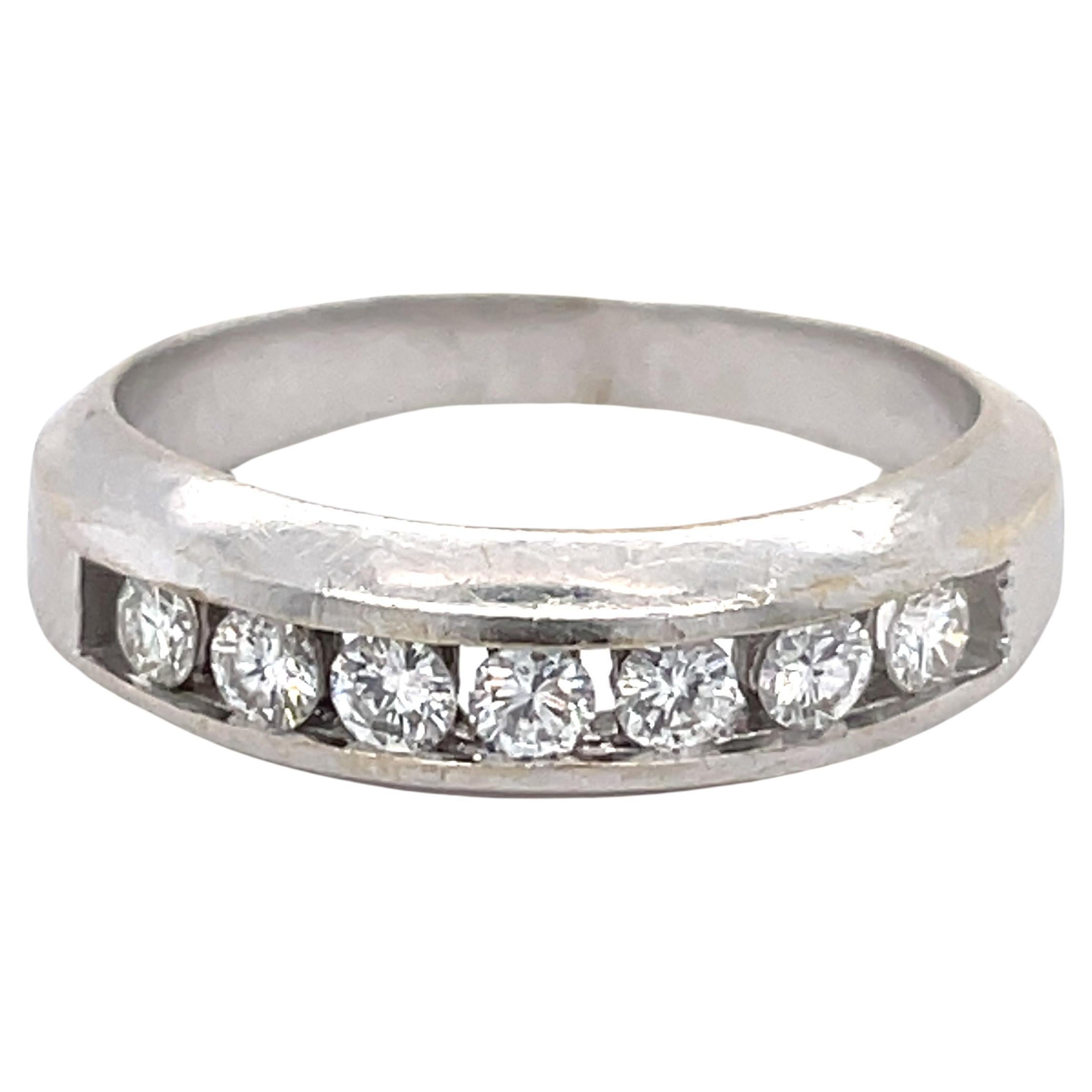Vintage Diamond Band, 0.4CT Natural Diamond, 18K White Gold ring, Estate ring