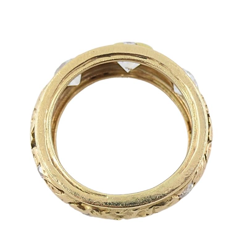 Vintage Diamond Band 14k Gold Leaf Motif Ring For Sale 3