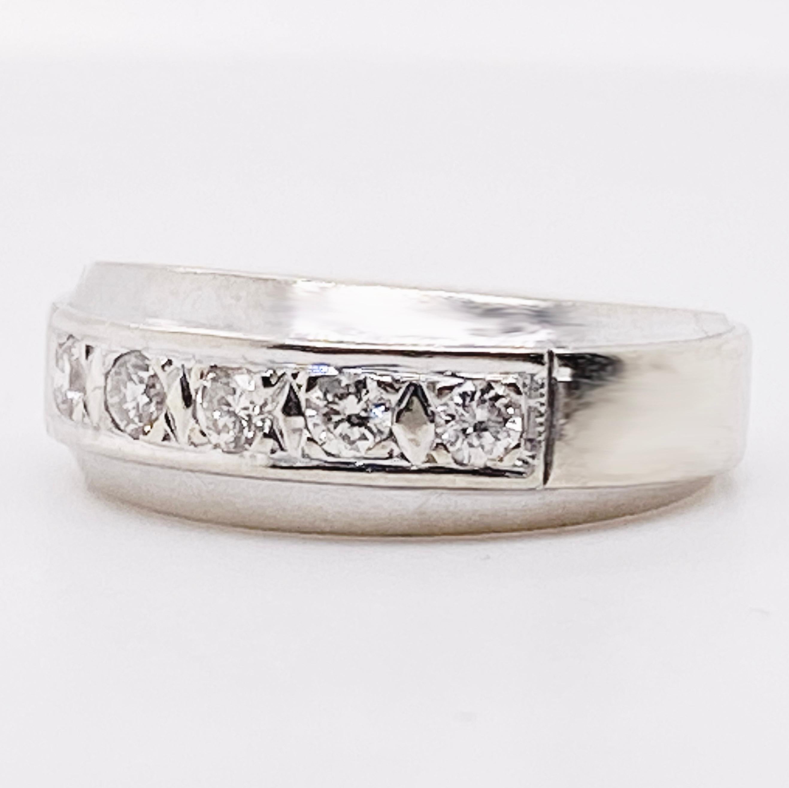 Modern Diamond Band Ring, White Gold Five Diamonds Wedding/Anniversary, 1950 For Sale
