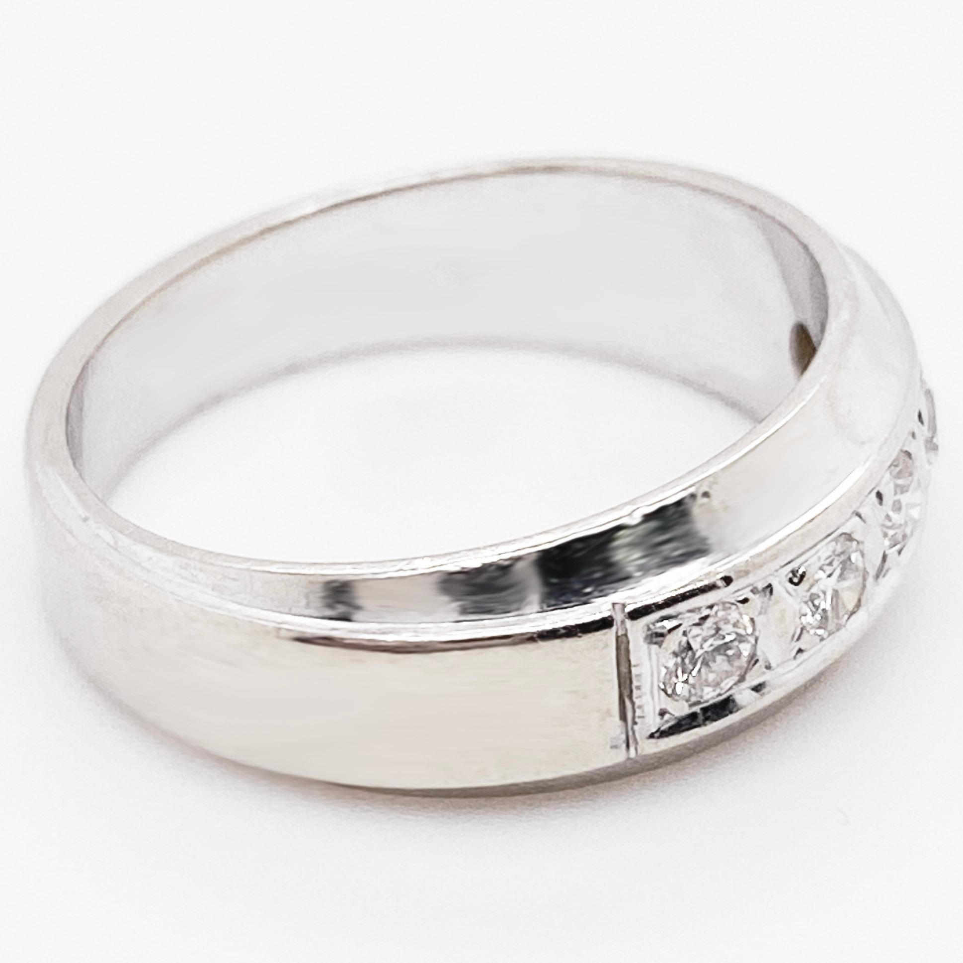 Round Cut Diamond Band Ring, White Gold Five Diamonds Wedding/Anniversary, 1950 For Sale