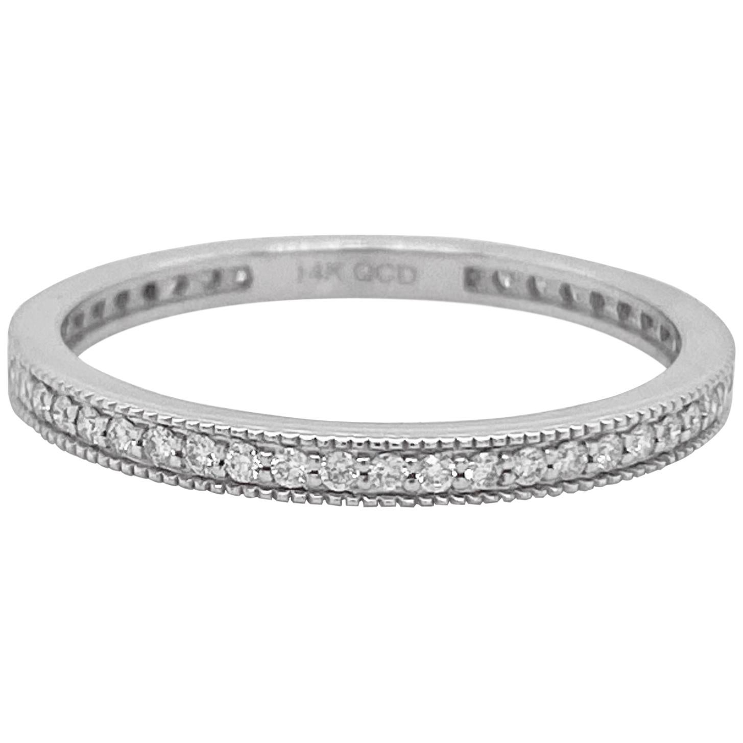 Vintage Diamond Band Ring, .40 Carat Diamond Milgrain Wedding Band For Sale
