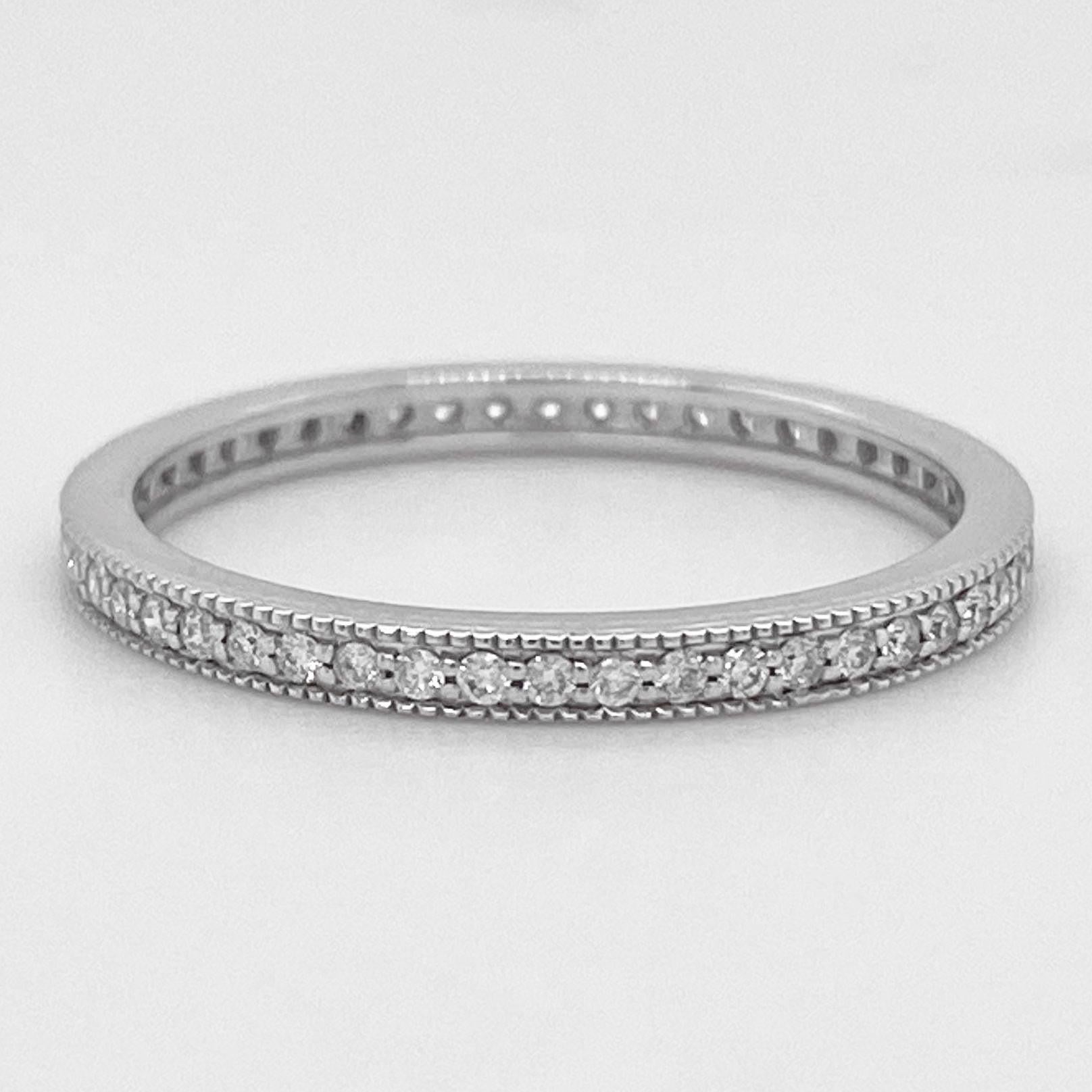 Vintage Diamond Band Ring, .40 Carat Diamond Milgrain Wedding Band in White Gold 3