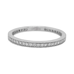 Vintage Diamond Band Ring, .40 Carat Diamond Milgrain Wedding Band in White Gold