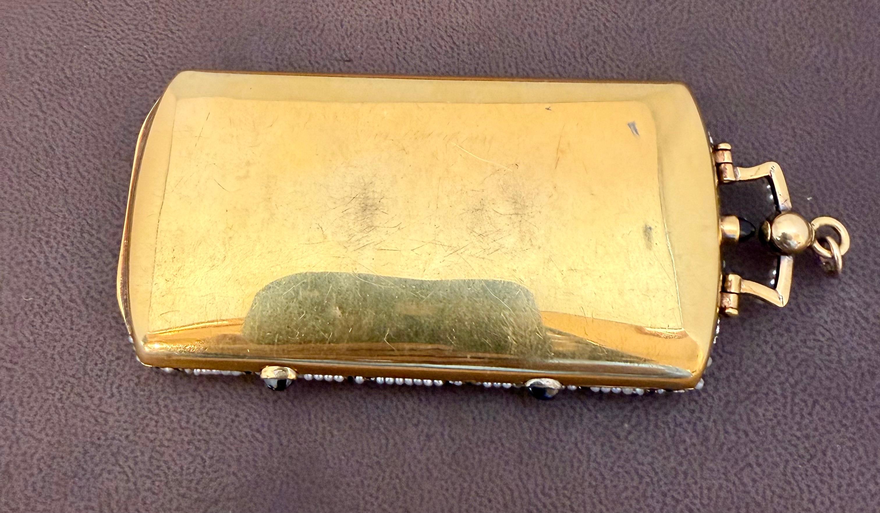 Diamant Vintage et perles Basara,  Saphir Cabochon Or 18k Compact Box 158 Gm en vente 6