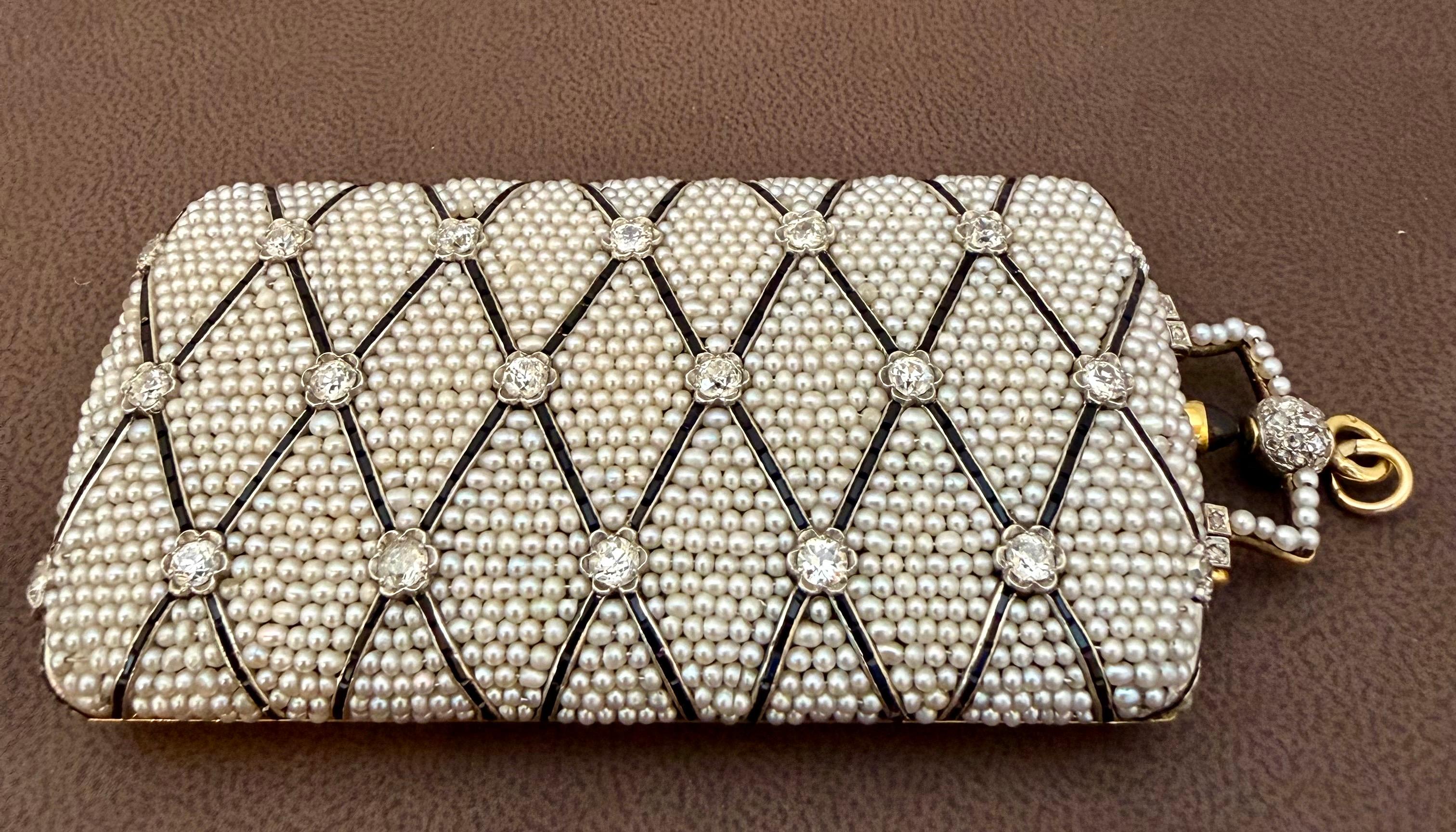 Diamant Vintage et perles Basara,  Saphir Cabochon Or 18k Compact Box 158 Gm en vente 8