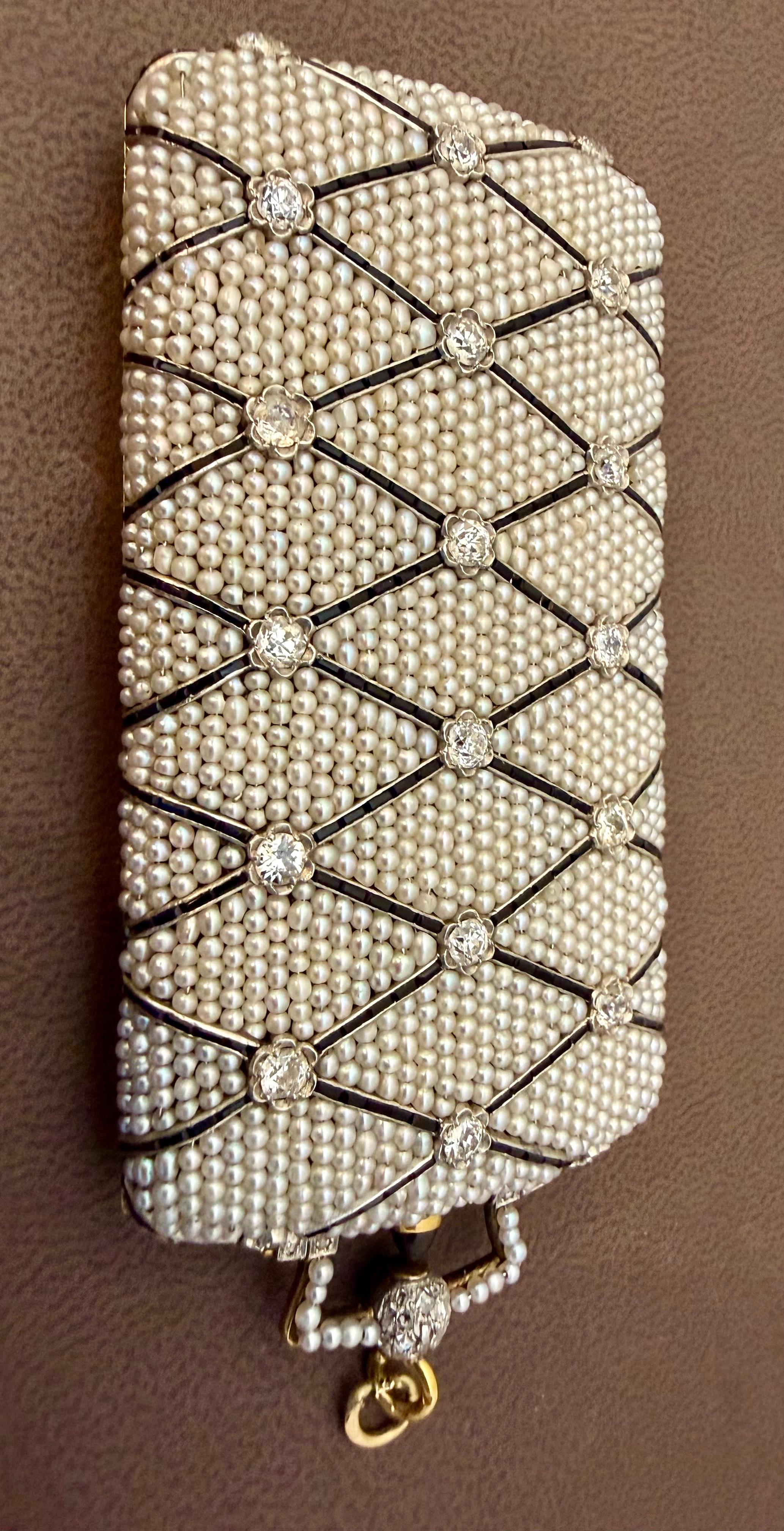 Diamant Vintage et perles Basara,  Saphir Cabochon Or 18k Compact Box 158 Gm Excellent état - En vente à New York, NY