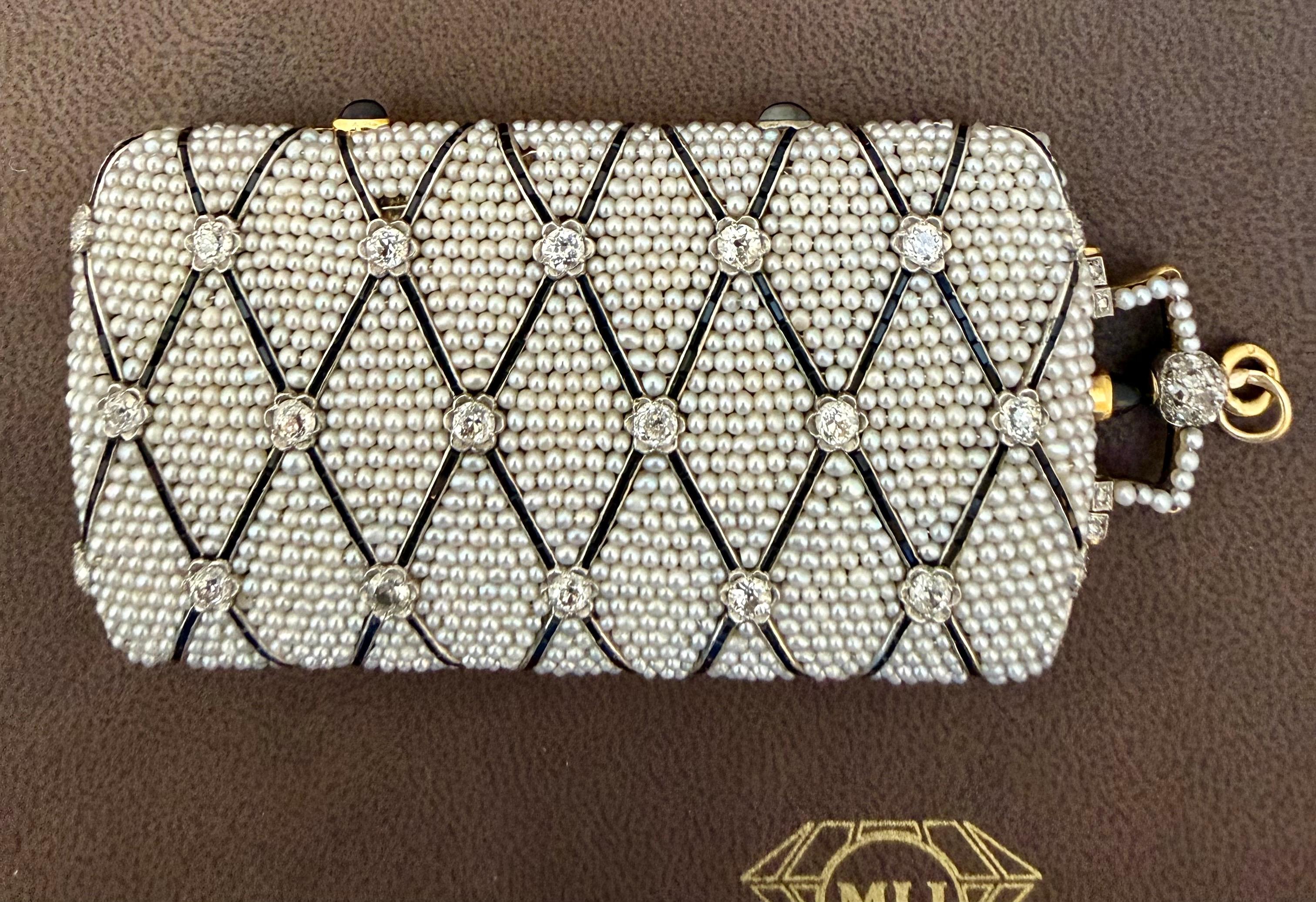 Diamant Vintage et perles Basara,  Saphir Cabochon Or 18k Compact Box 158 Gm en vente 4