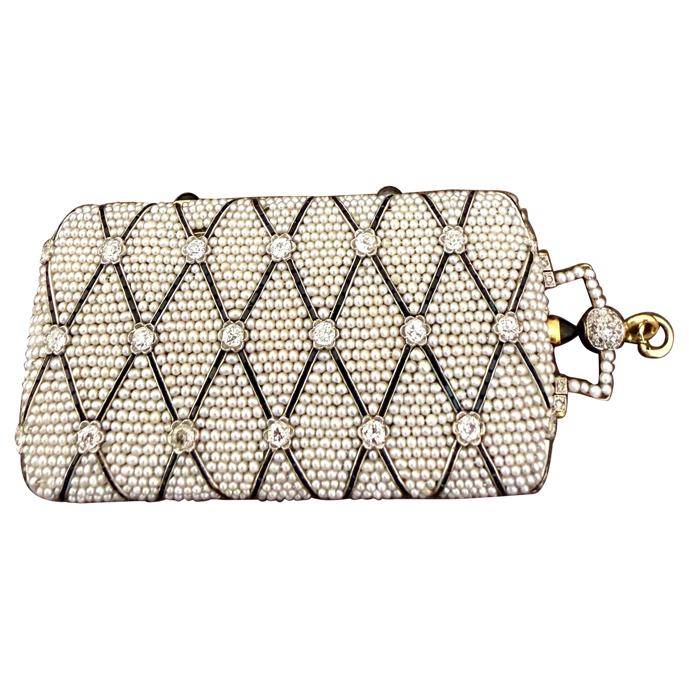 Diamant Vintage et perles Basara,  Saphir Cabochon Or 18k Compact Box 158 Gm en vente