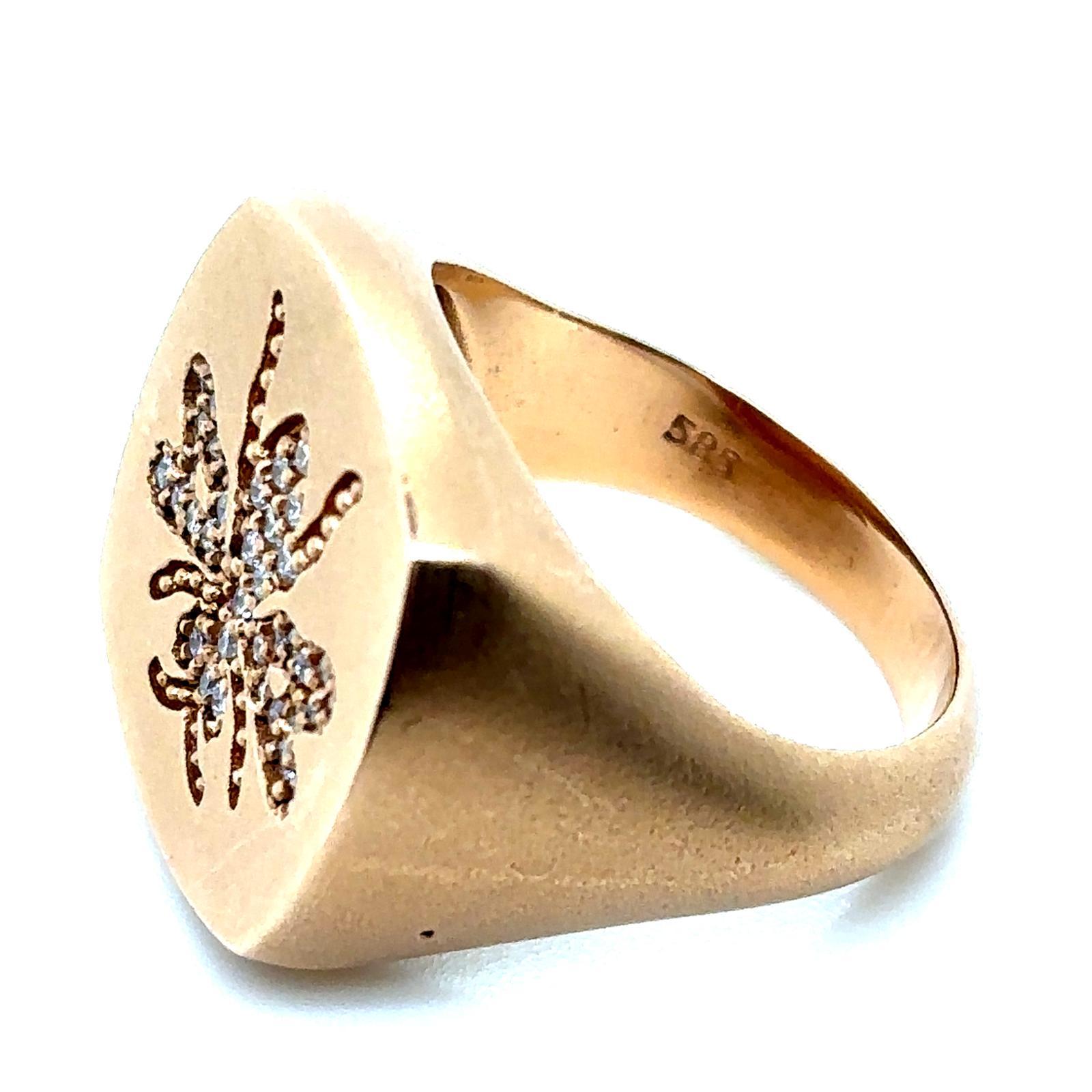 Anello con diamante d'epoca e ape in oro rosa 14 carati in vendita 4