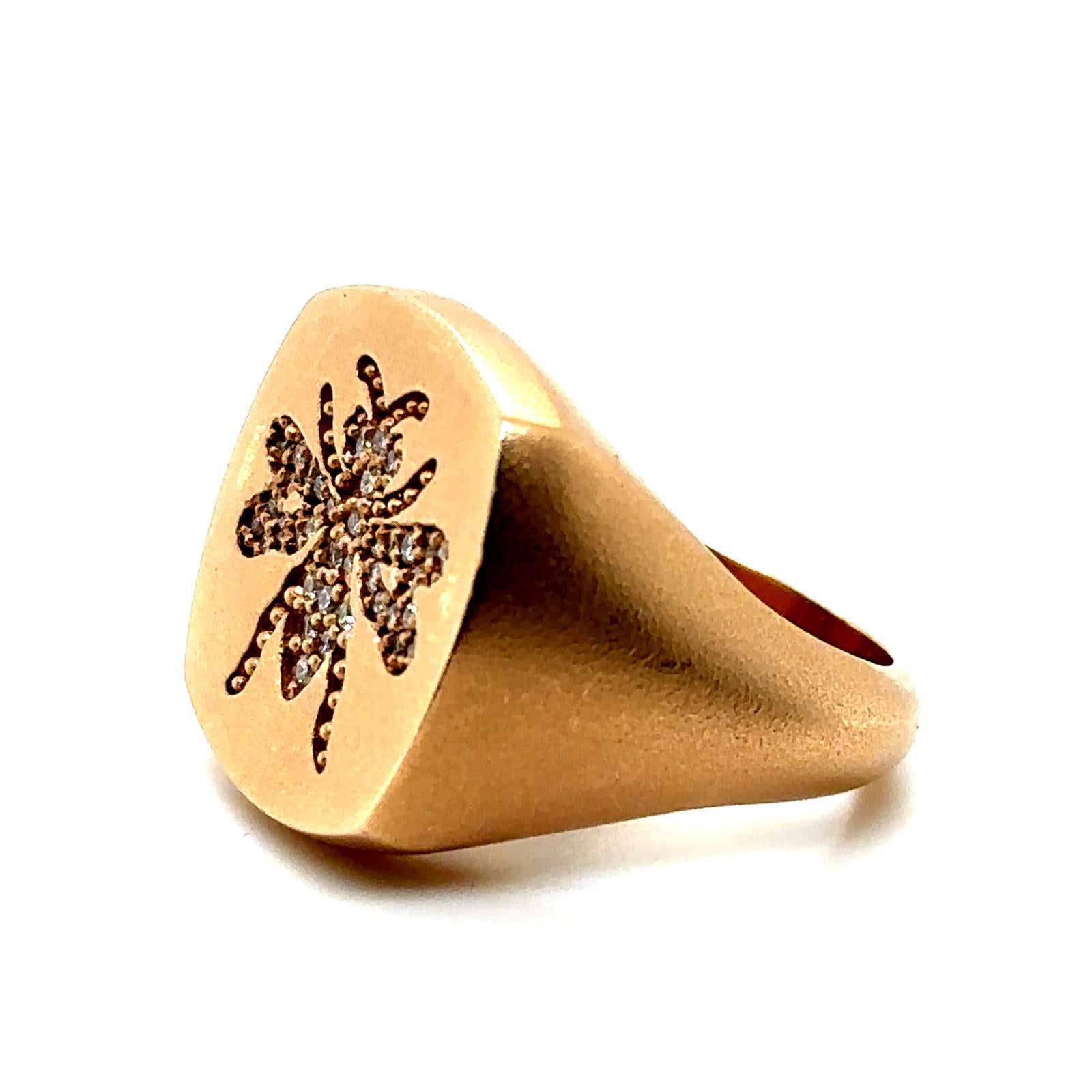 Anello con diamante d'epoca e ape in oro rosa 14 carati in vendita 2