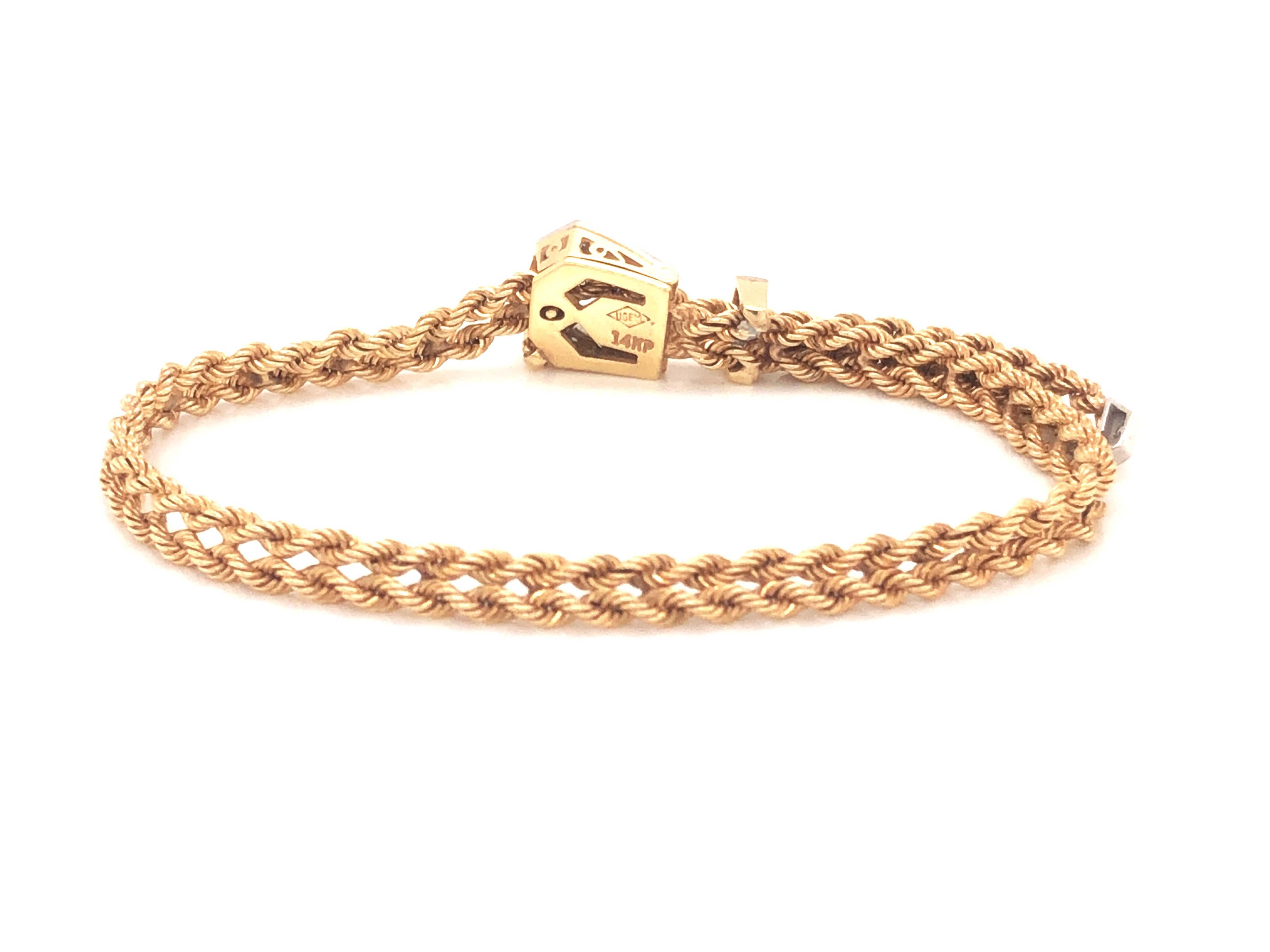 Round Cut Vintage Diamond Belt Double Rope Bracelet in 14k Yellow Gold SM