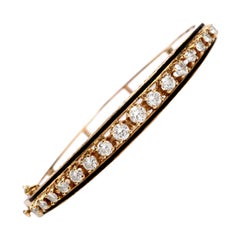 Vintage Diamond Black Enamel 14K Gold Bangle Bracelet