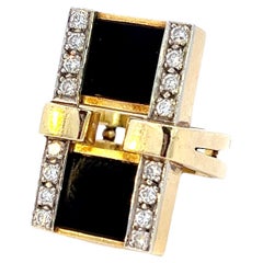 Bague vintage en or 18K avec diamant et onyx noir