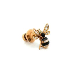 Vintage Diamond, Black Onyx and Green Emerald Bumble Bee Gold Brooch Pin