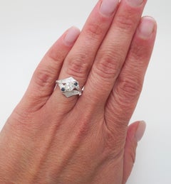 Vintage Diamond & Blue Sapphire Ring in 14k White Gold