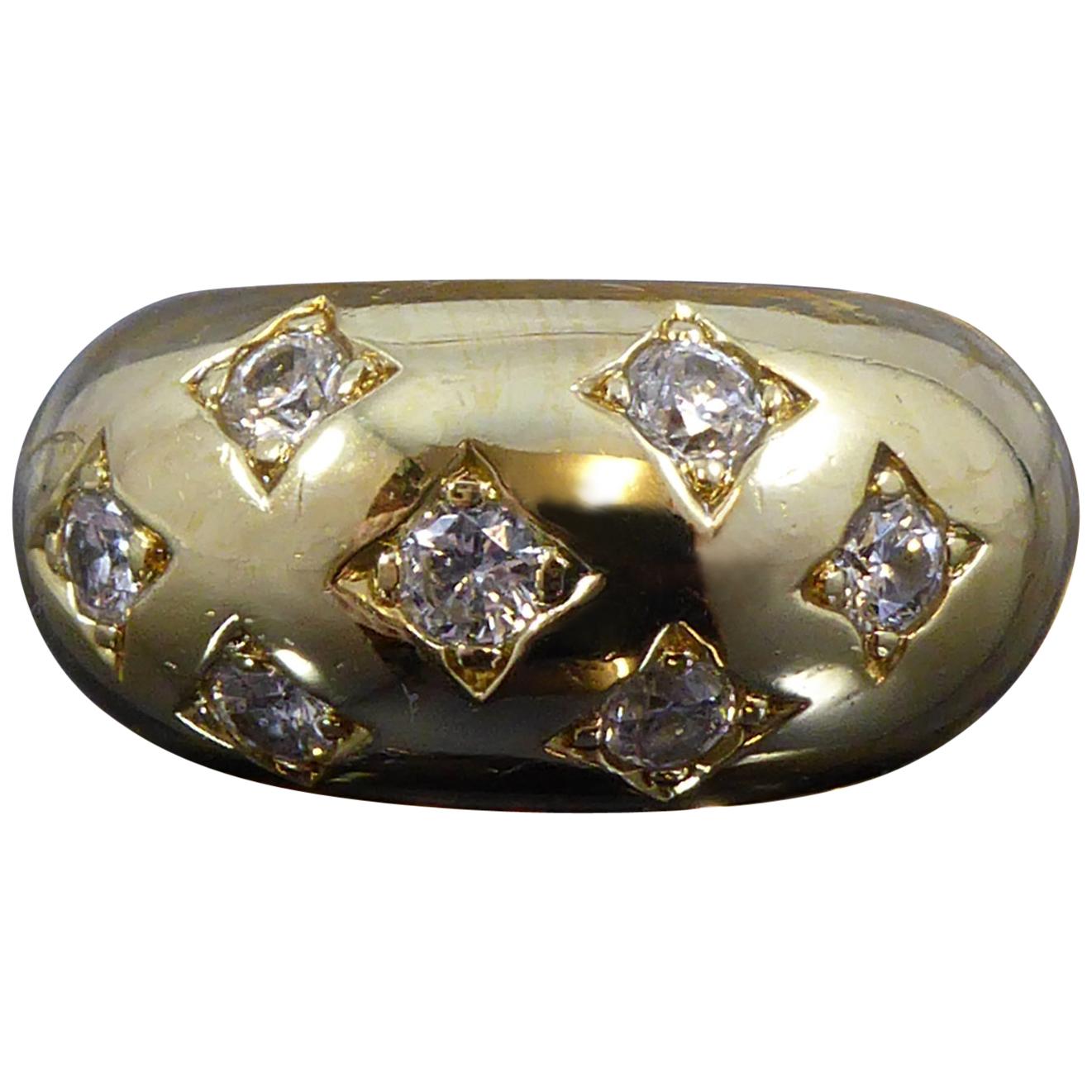 Vintage Diamond Bombe Ring, 18 Carat Yellow Gold, Late 20th Century