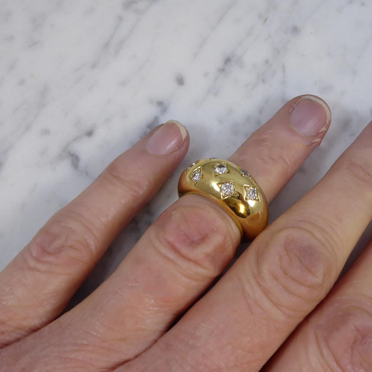 Brilliant Cut Vintage Diamond Bombe Ring, 18 Carat Yellow Gold, Late 20th Century