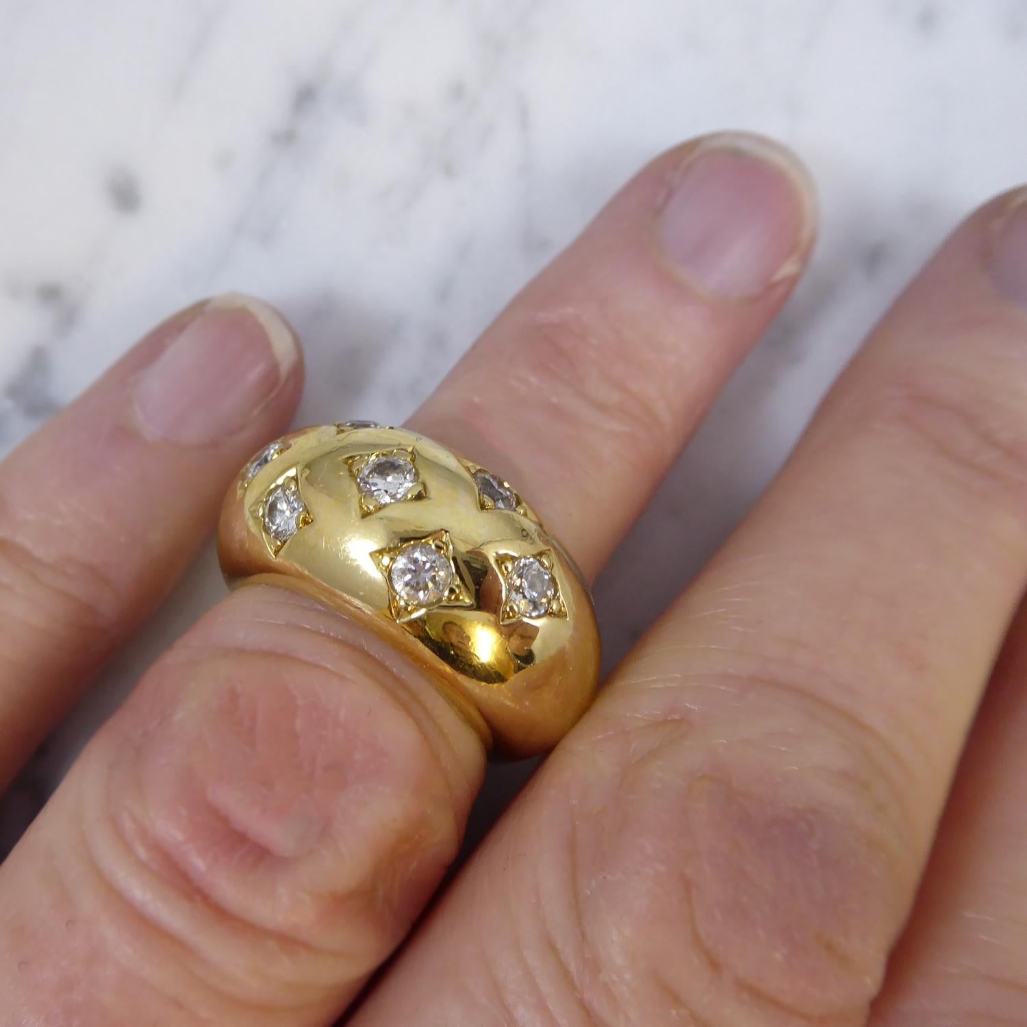 Vintage Diamond Bombe Ring, 18 Carat Yellow Gold, Late 20th Century In Good Condition In Yorkshire, West Yorkshire