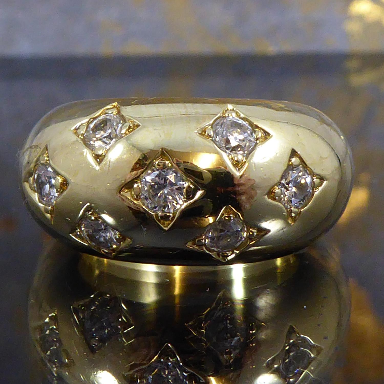 Women's or Men's Vintage Diamond Bombe Ring, 18 Carat Yellow Gold, Late 20th Century