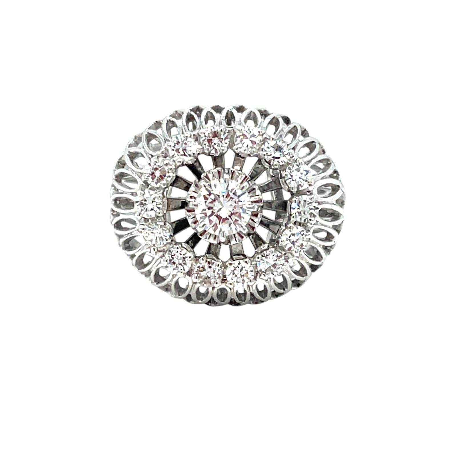 Beautiful Handcrafted in 18kt white gold Diamond 50's ring
The cluster style ring is centered with 0.40 carat Round brilliant cut Diamond graded G/H color Vvs ,surrounded by a halo of diamonds 0,85 carats total.

CONDITION: Pre-Owned -
