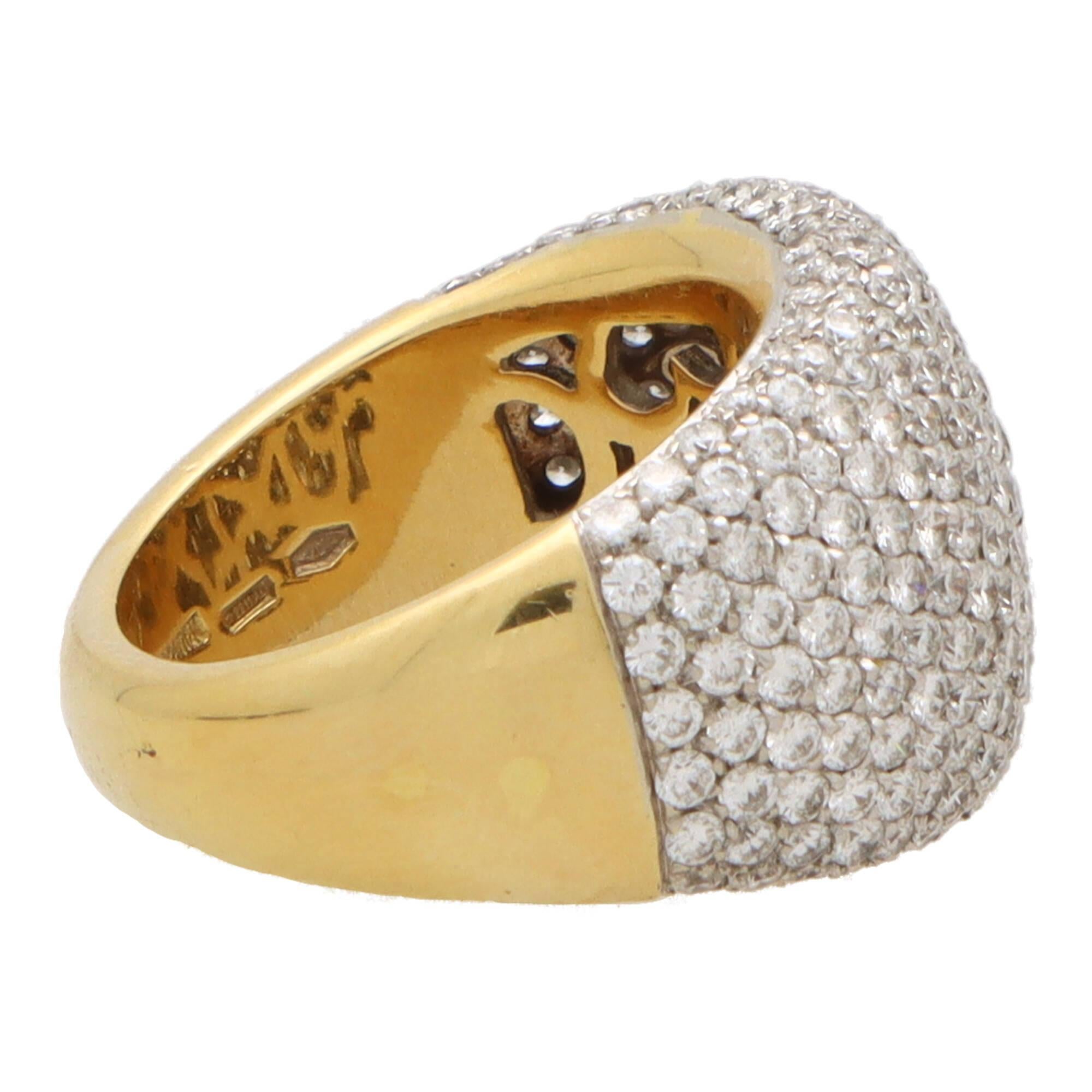 Round Cut Vintage Diamond Bombe Ring in 18k Yellow and White Gold For Sale