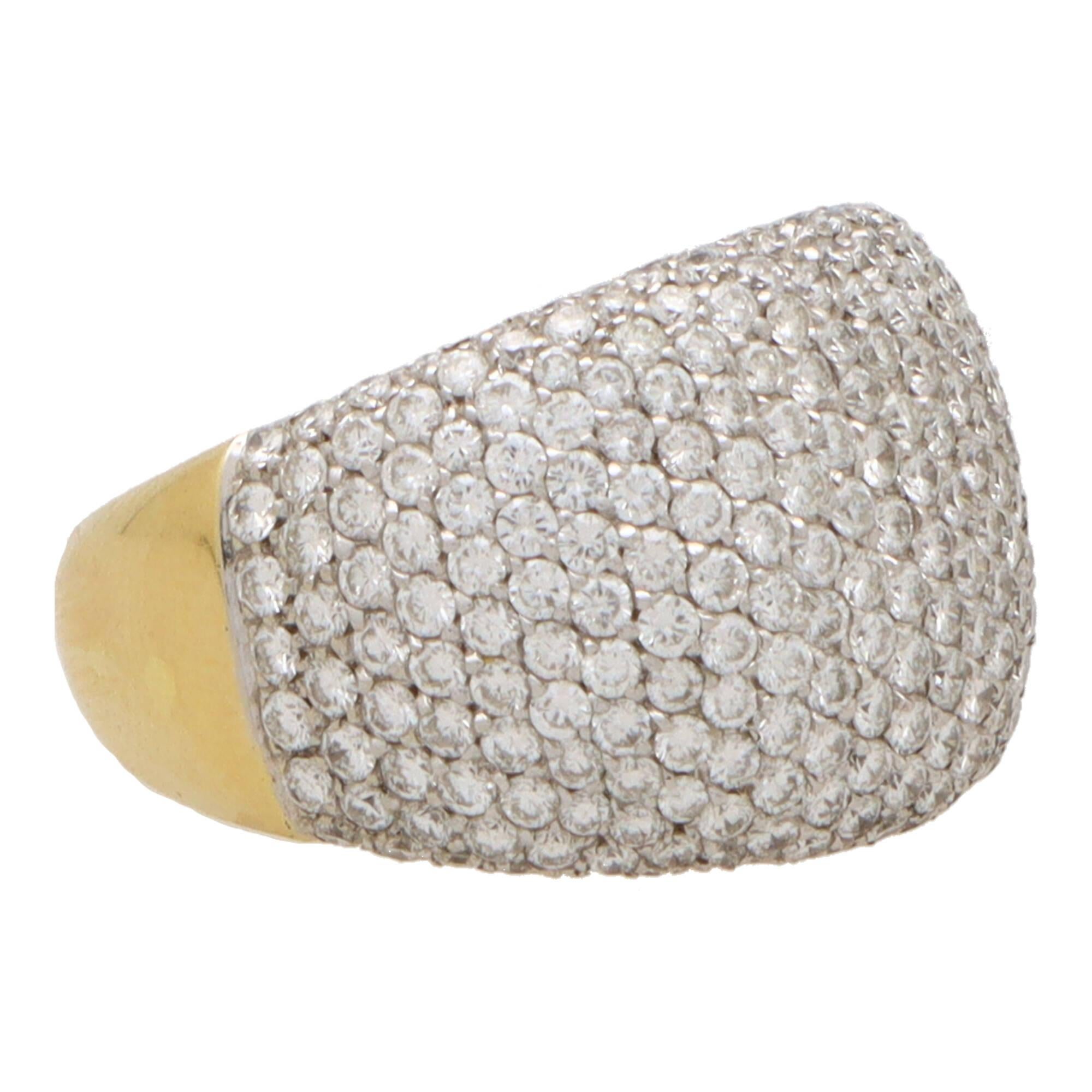 Women's or Men's Vintage Diamond Bombe Ring in 18k Yellow and White Gold For Sale