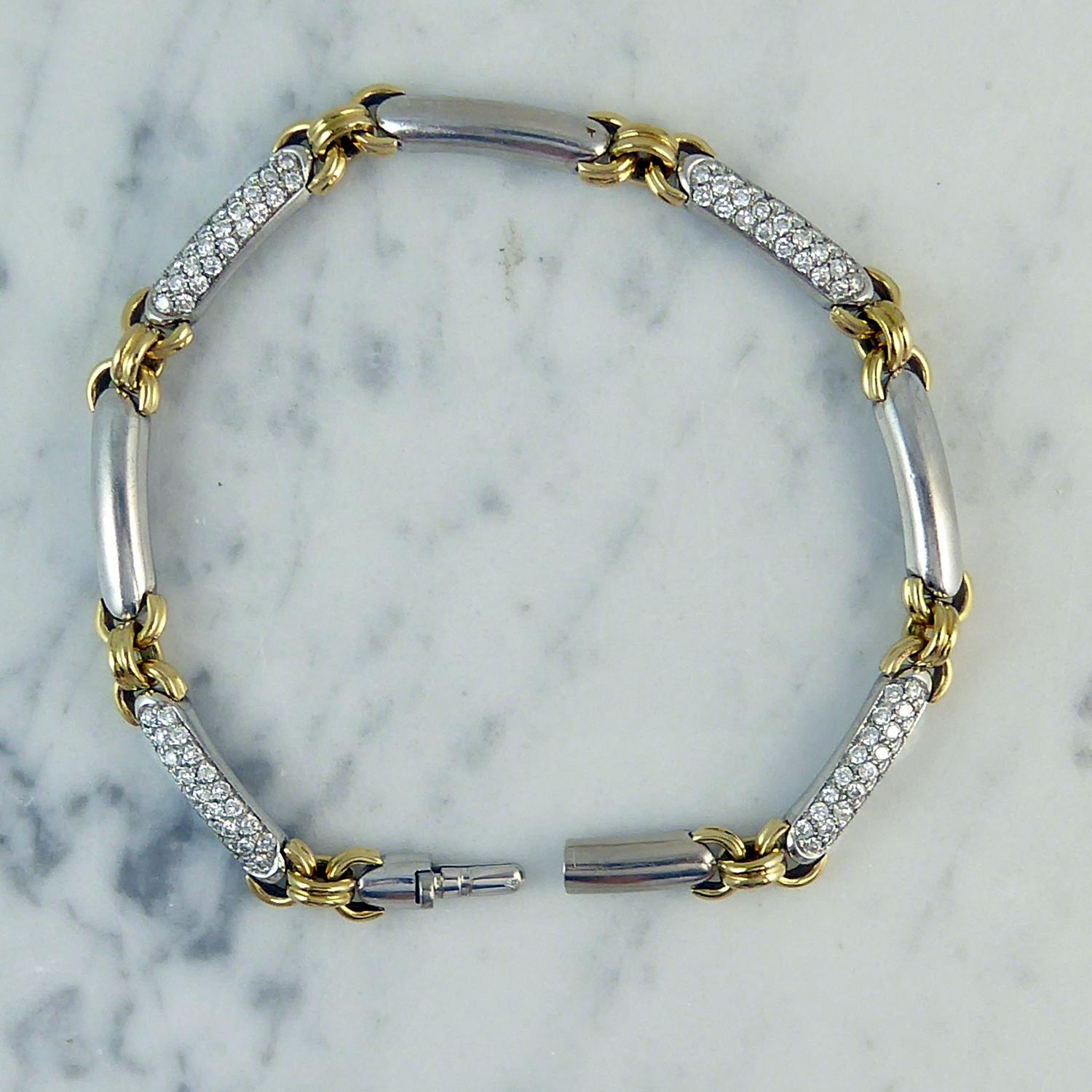 Modern Vintage Diamond Bracelet, Approx. 1.20 Carat, Yellow Gold White Gold