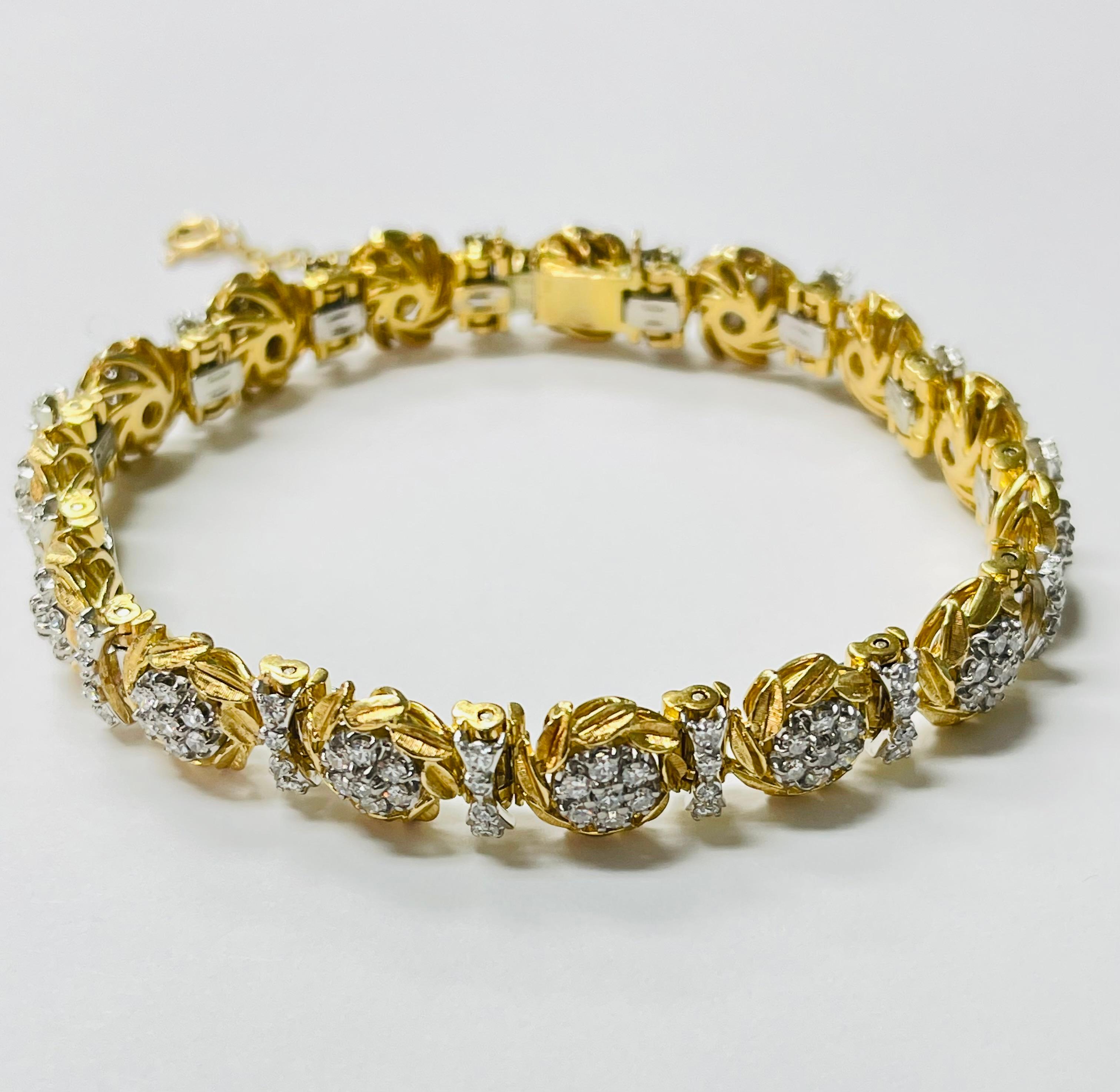 Jabel Vintage Diamond Bracelet in 18 Karat Yellow and White Gold. For Sale 3