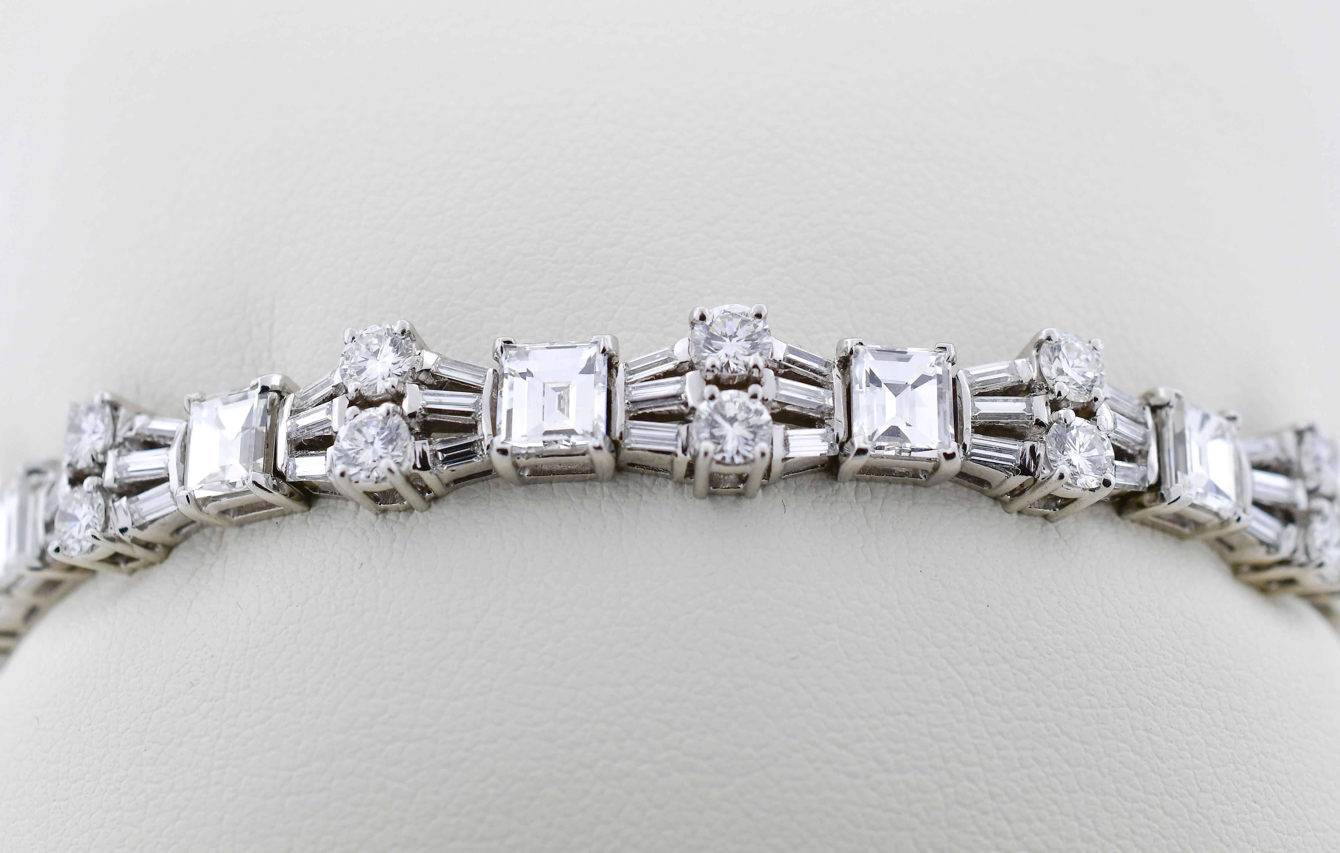 Baguette Cut VIntage Diamond Bracelet in Platinum For Sale